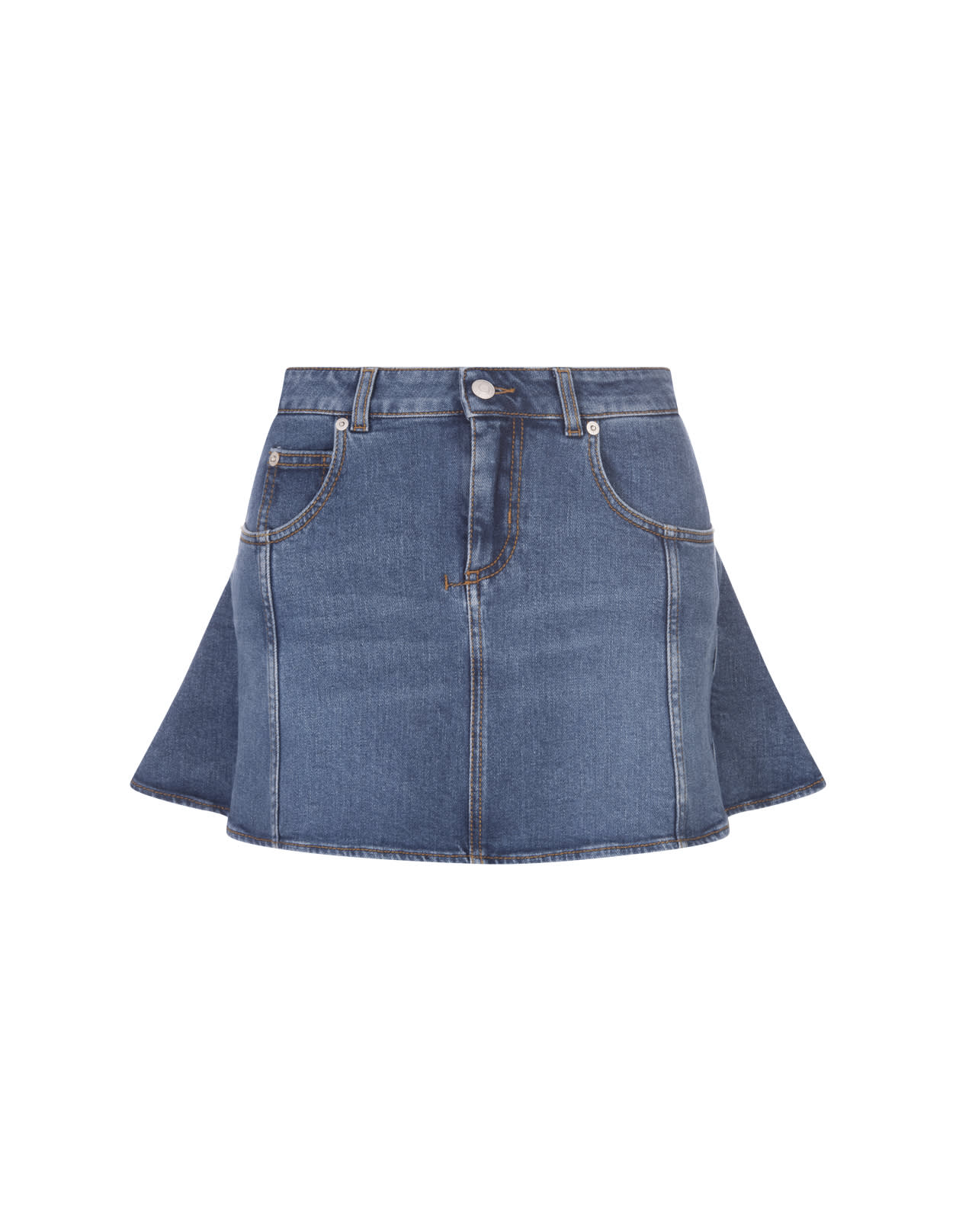 ALEXANDER MCQUEEN BLUE STONE WASHED DENIM FLARED SKIRT