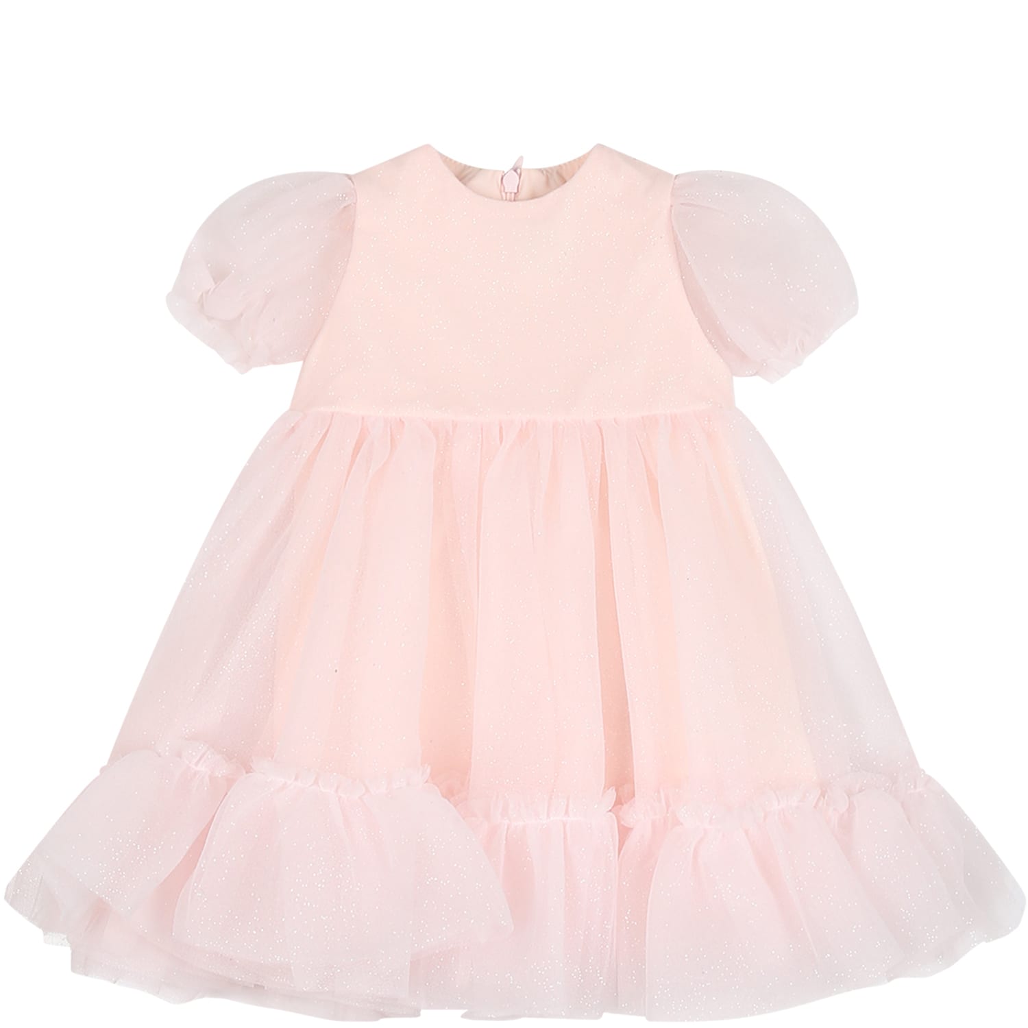 Simonetta Pink Dress For Baby Girl In Ivory