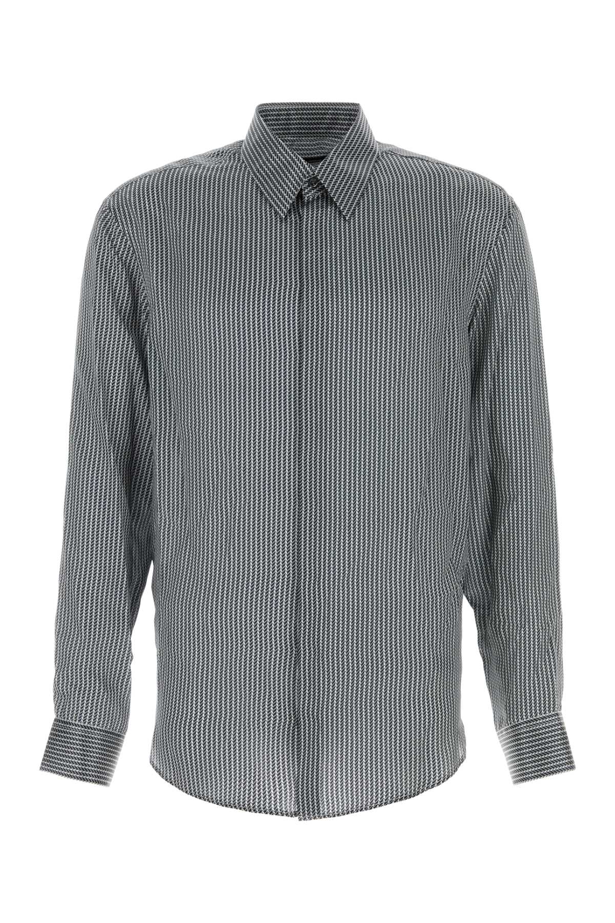 Giorgio Armani Printed Satin Shirt With Button-down Collar In Gray
