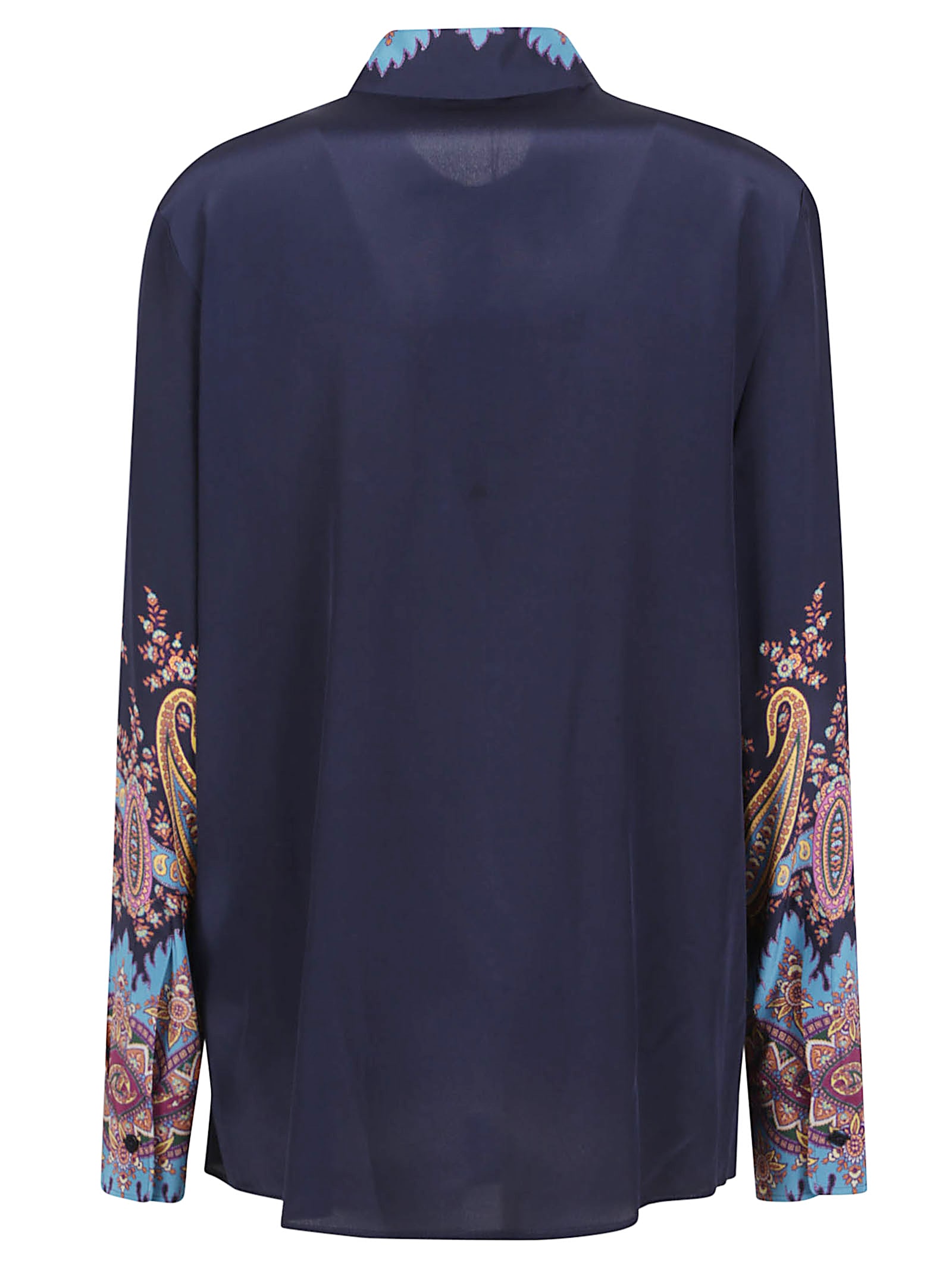 Etro Paisley Print Crepe De Chine Long-sleeved Shirt In Blue