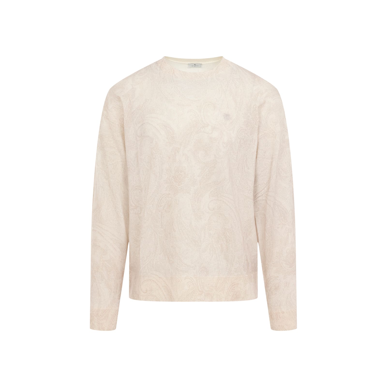 Shop Etro Knitted Crewneck In Grigio Verde