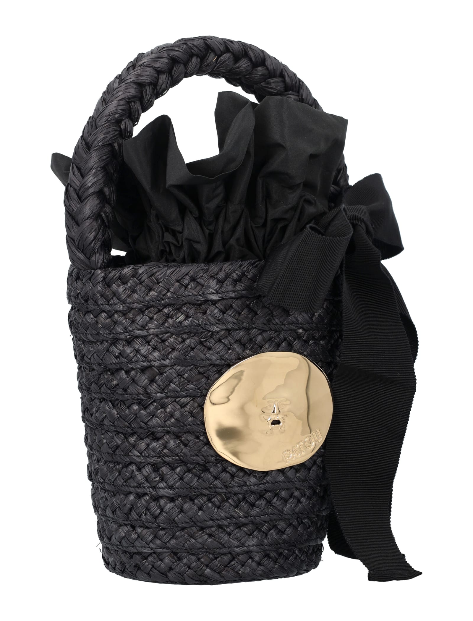 Shop Patou Raphia Bucket Bag In Black