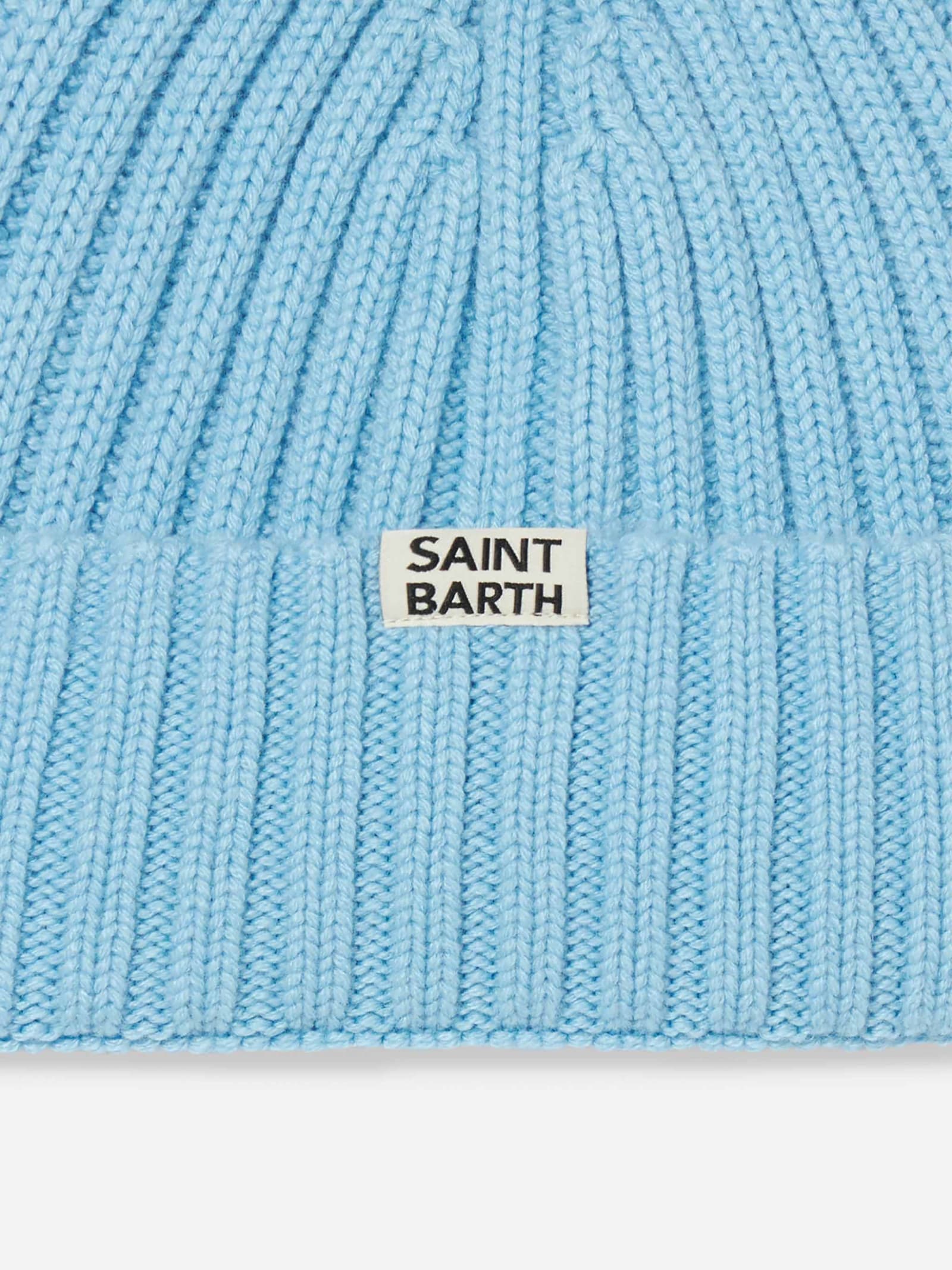 Mc2 Saint Barth Girl Turquoise Beanie With Monella Embroidery In Sky