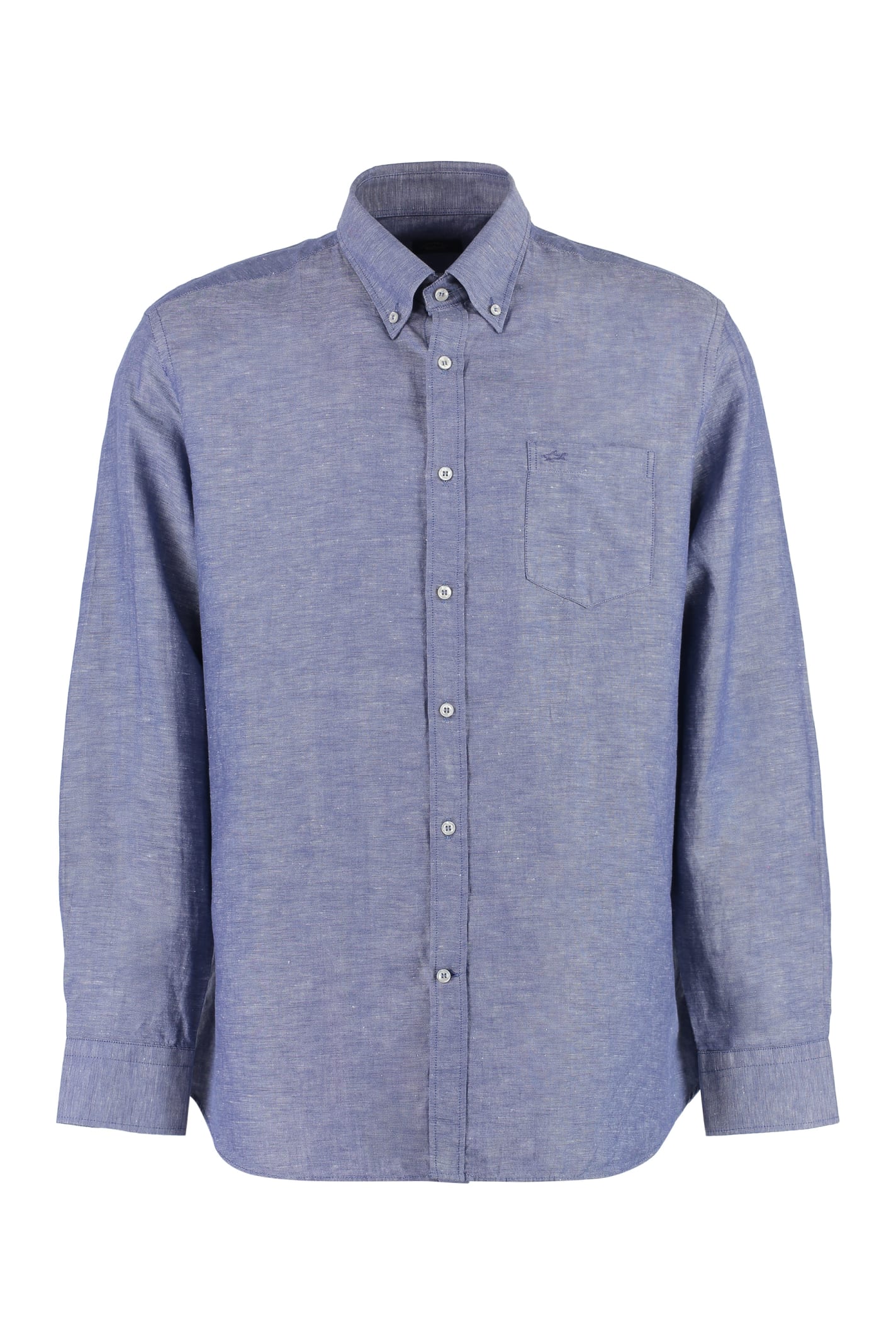 Shop Paul&amp;shark Long Sleeve Cotton Blend Shirt In Blue