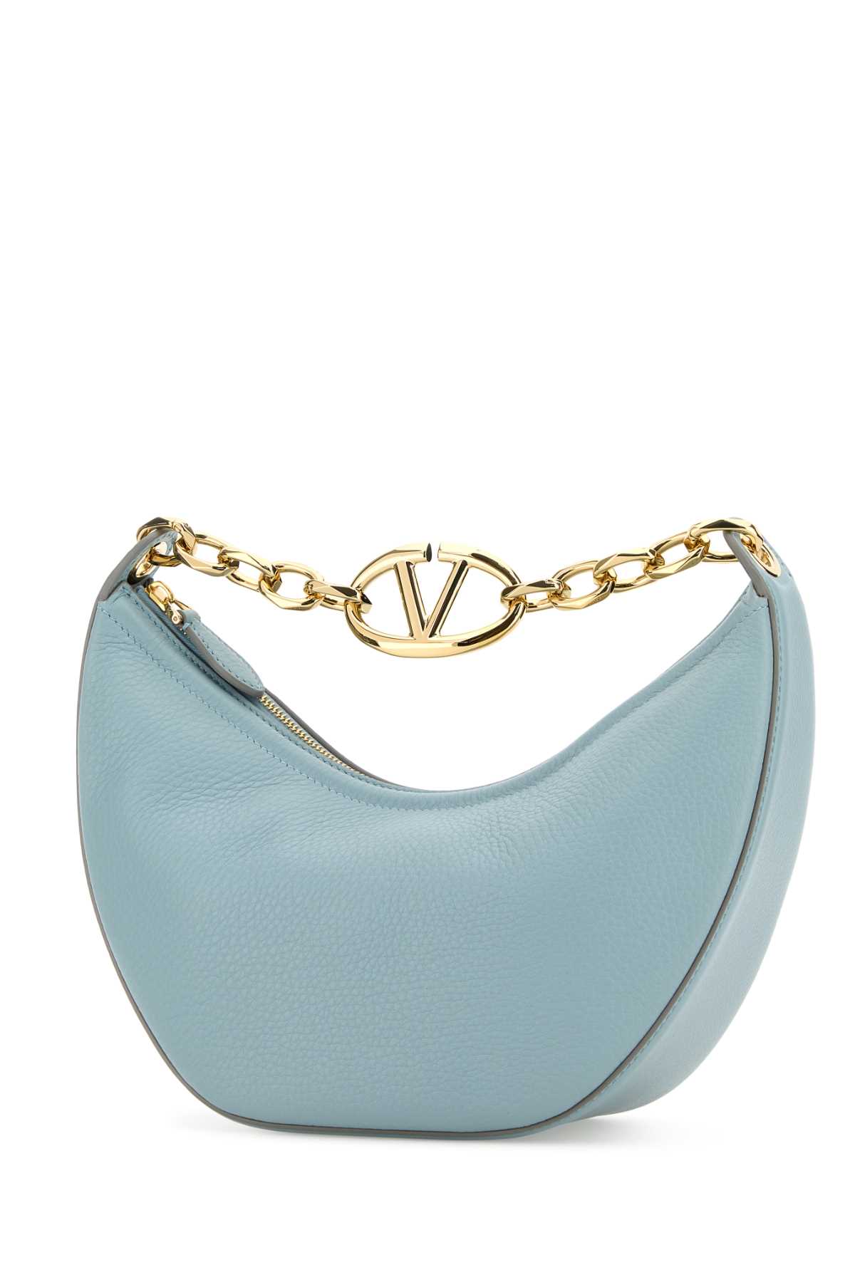 Shop Valentino Light Blue Leather Small Hobo Vlogo Moon Handbag In Bluporcellana