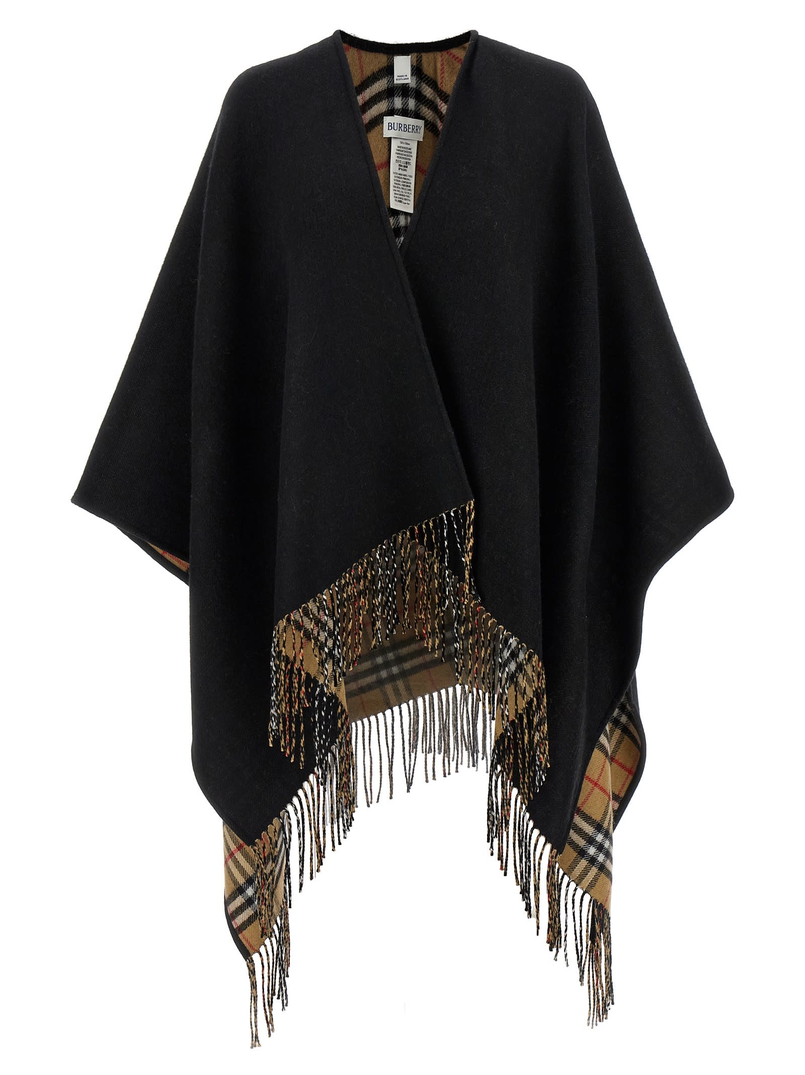 Burberry Fringed Cape Capes Black In Black