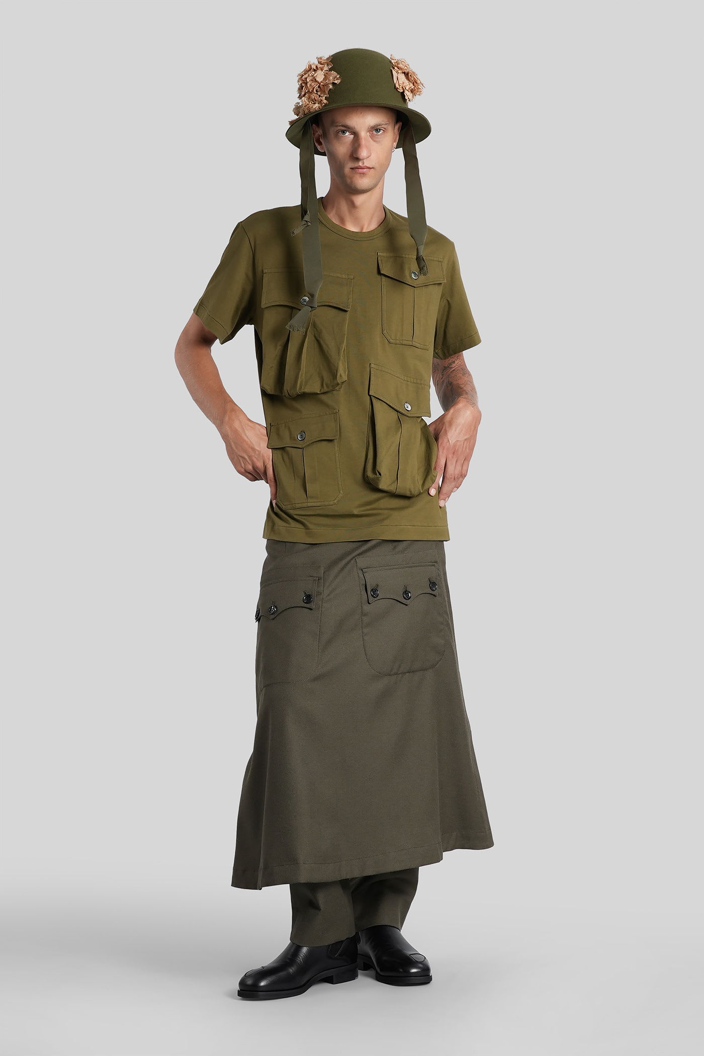 Comme Des Garçons Homme Deux Pocket-detail Round-neck T-shirt In Green