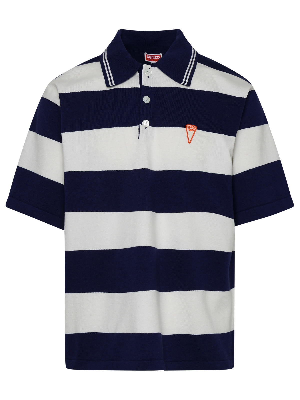 Shop Kenzo Blue Striped Cotton Polo Shirt
