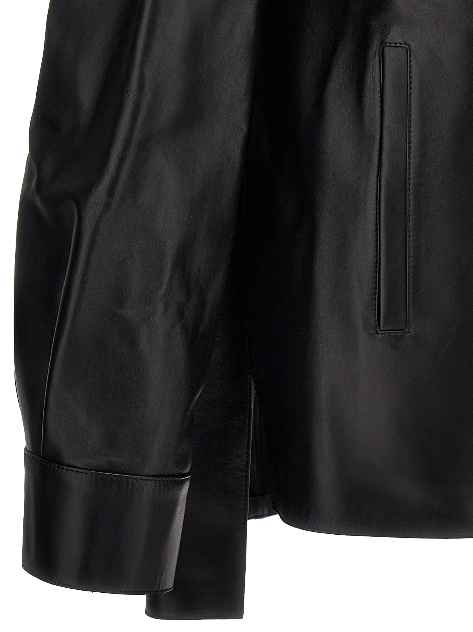 Loewe Anagram Leather Zip-up Overshirt In Black