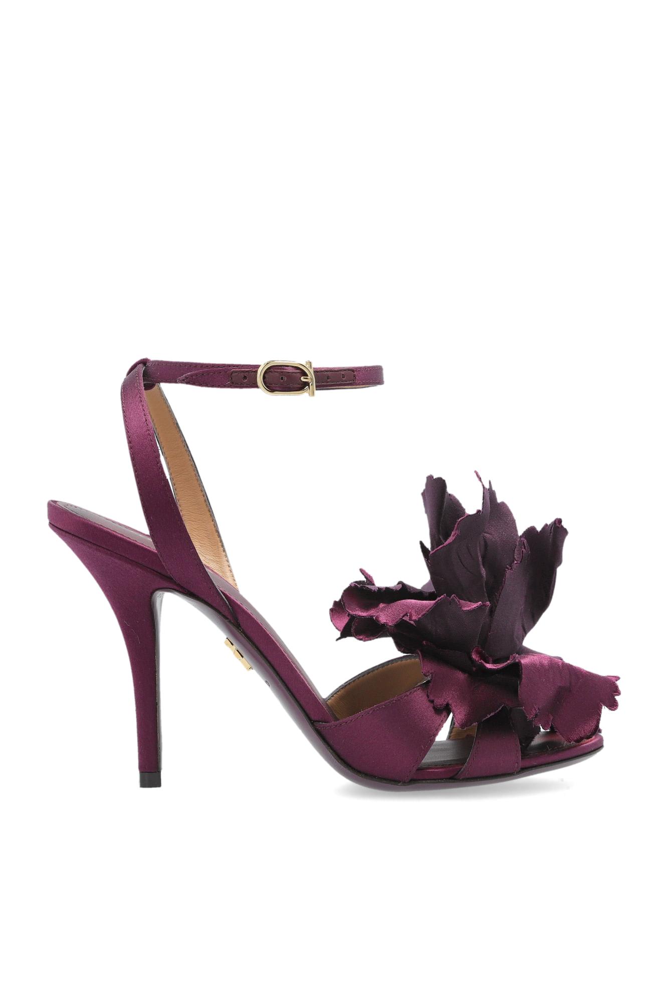 Ferragamo Flower Embellished High Heel Sandal In Burgundy