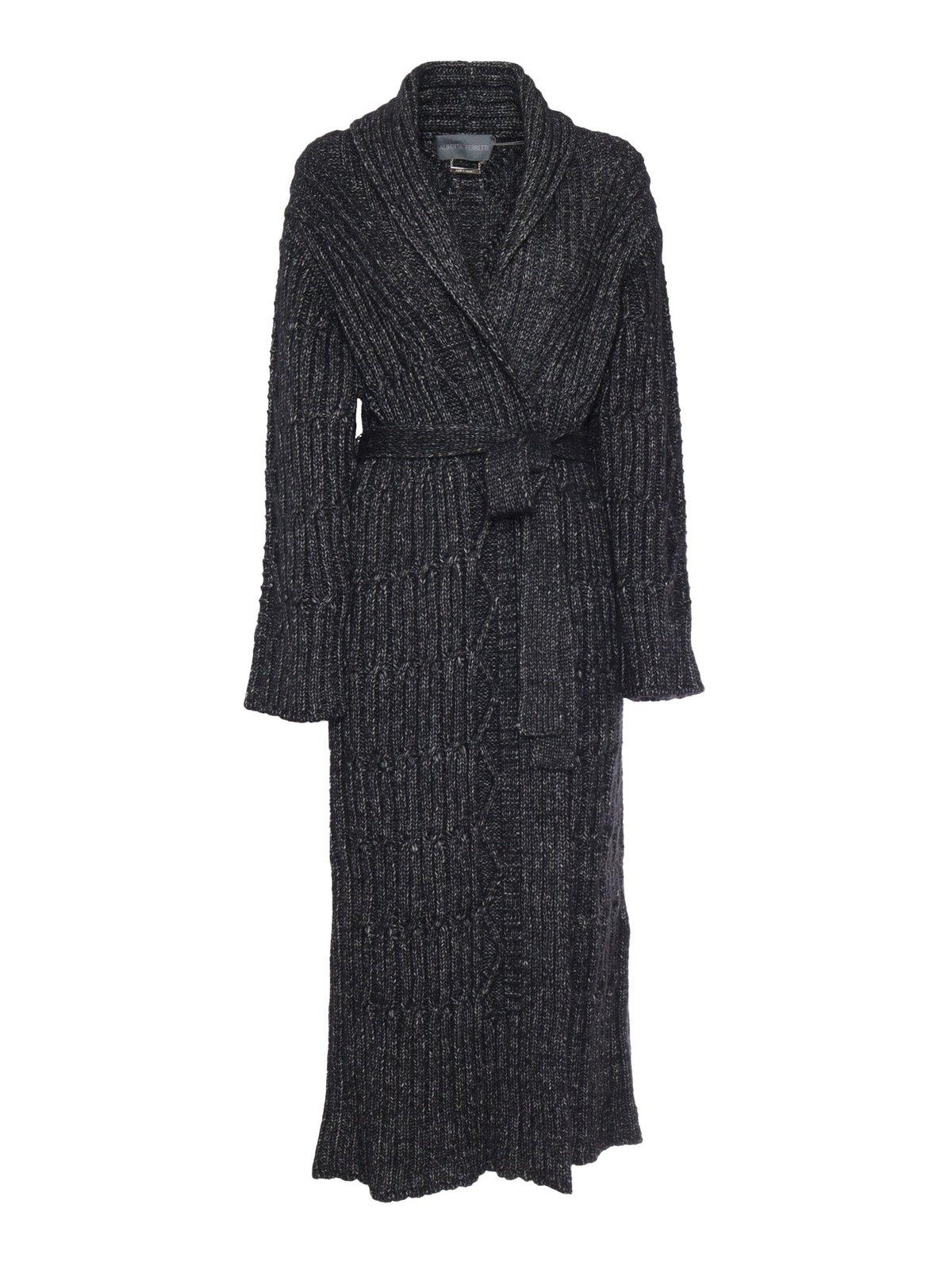 Shop Alberta Ferretti Ribbon Long Cardigan In Grey