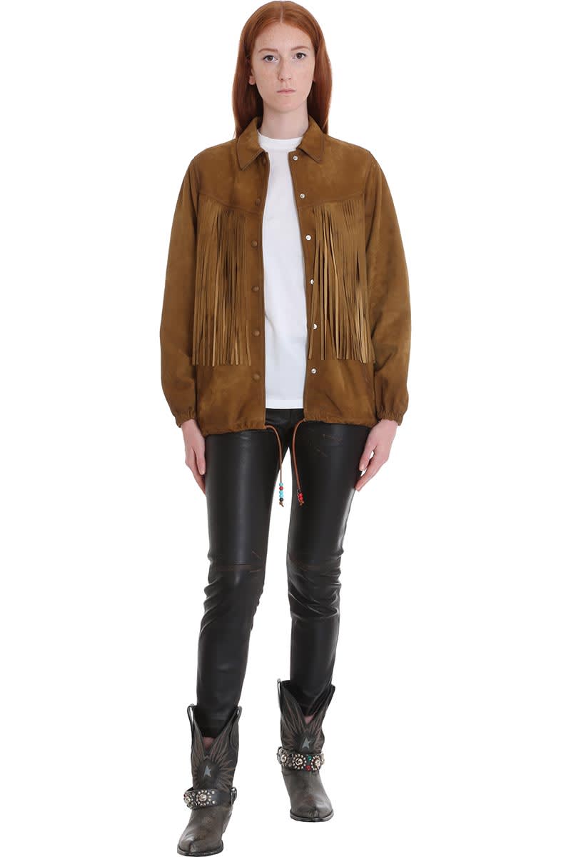 Golden Goose Ayumi Leather Jacket In Brown Suede
