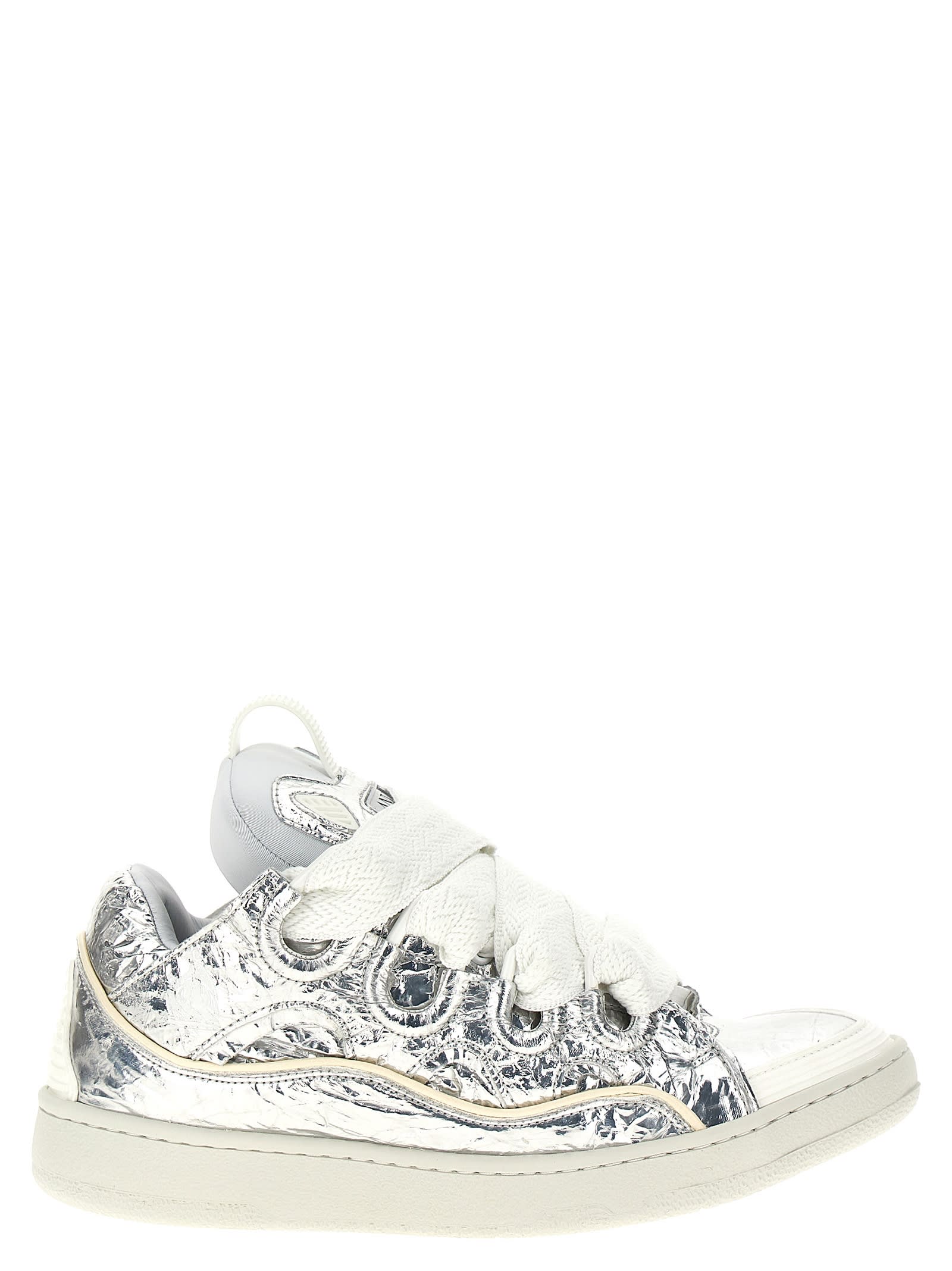 Shop Lanvin Curb Sneakers In Silver/white