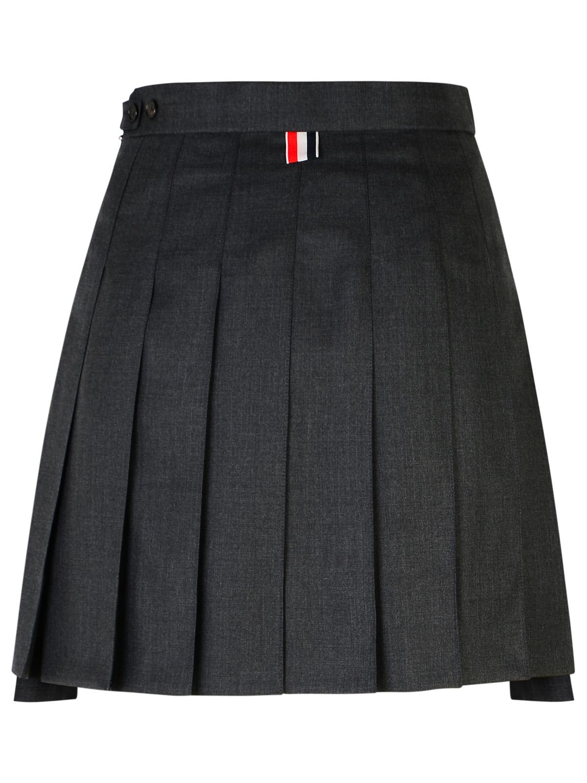 Shop Thom Browne 120s Dark Grey Wool Miniskirt