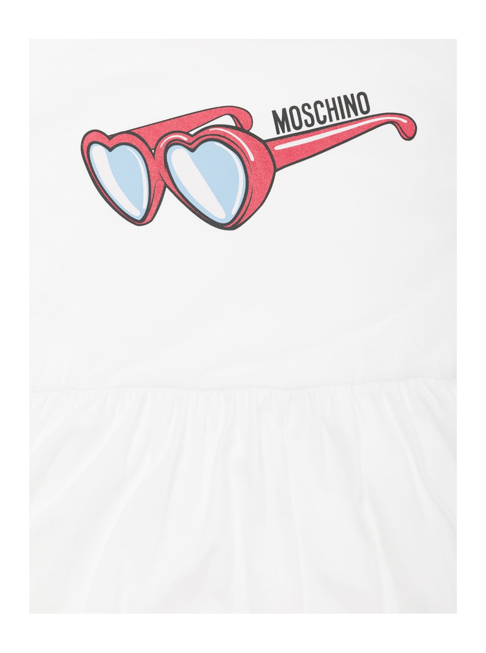 Shop Moschino White Flounced Dress With Sunglasses Print In Stretch Cotton Girl