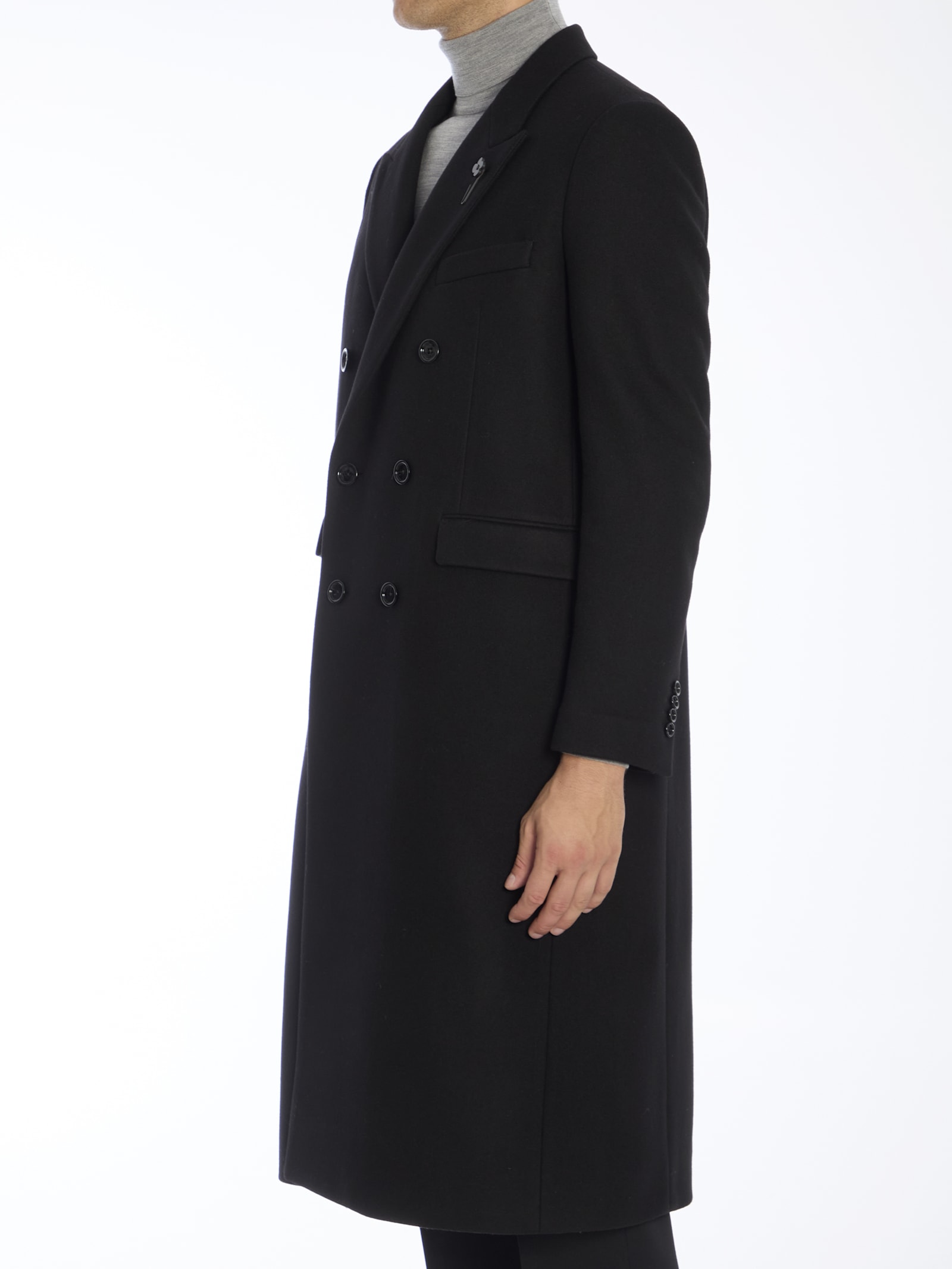 Shop Lardini Double-breasted Long Coat In Black