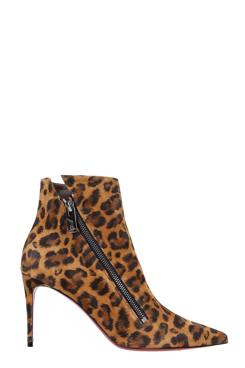 Christian Louboutin Brigikate 85 High Heels Ankle Boots In Animalier Suede