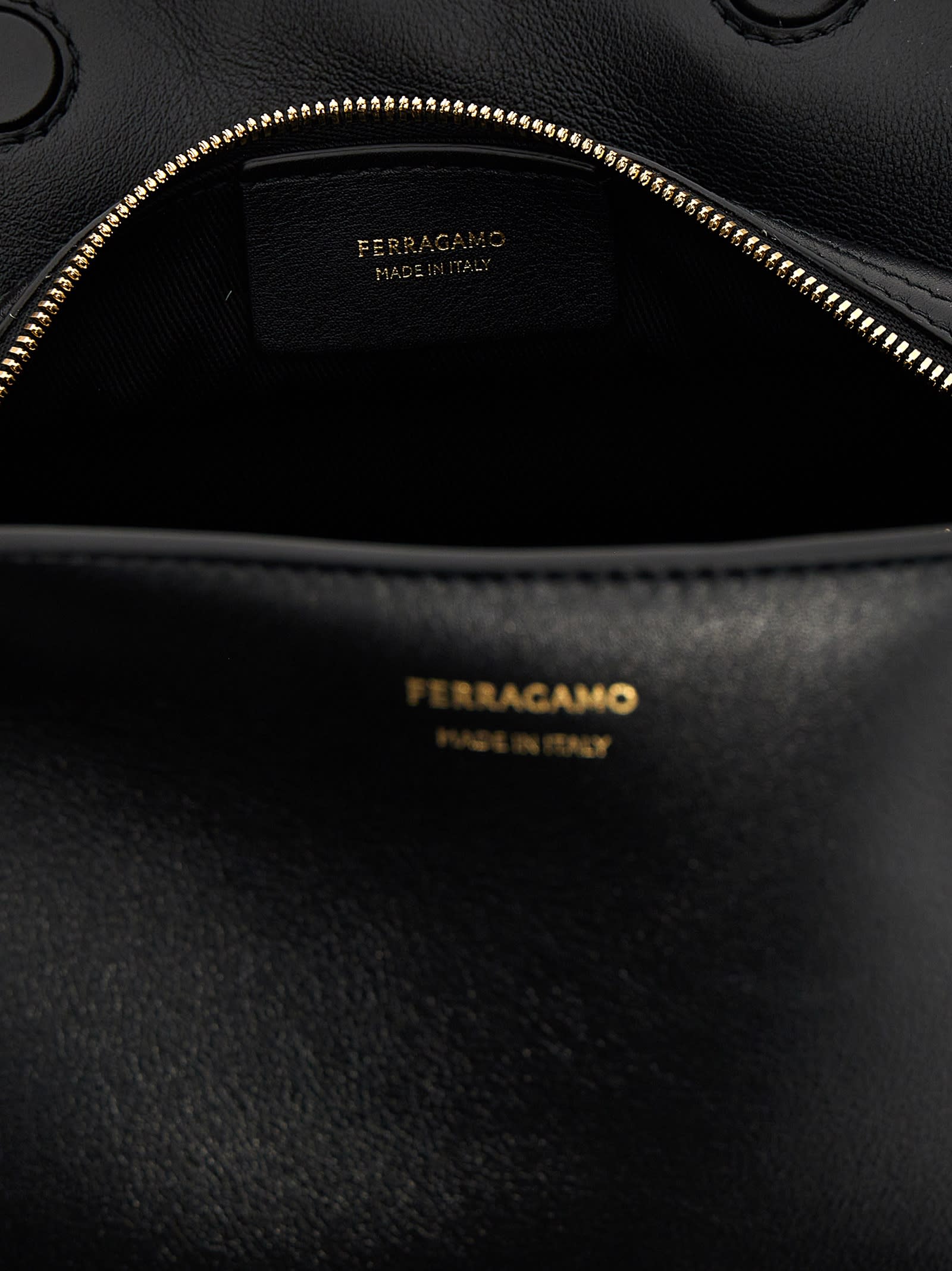 Ferragamo Chain Strap Leather Clutch With Gold-tone Hardware In Black