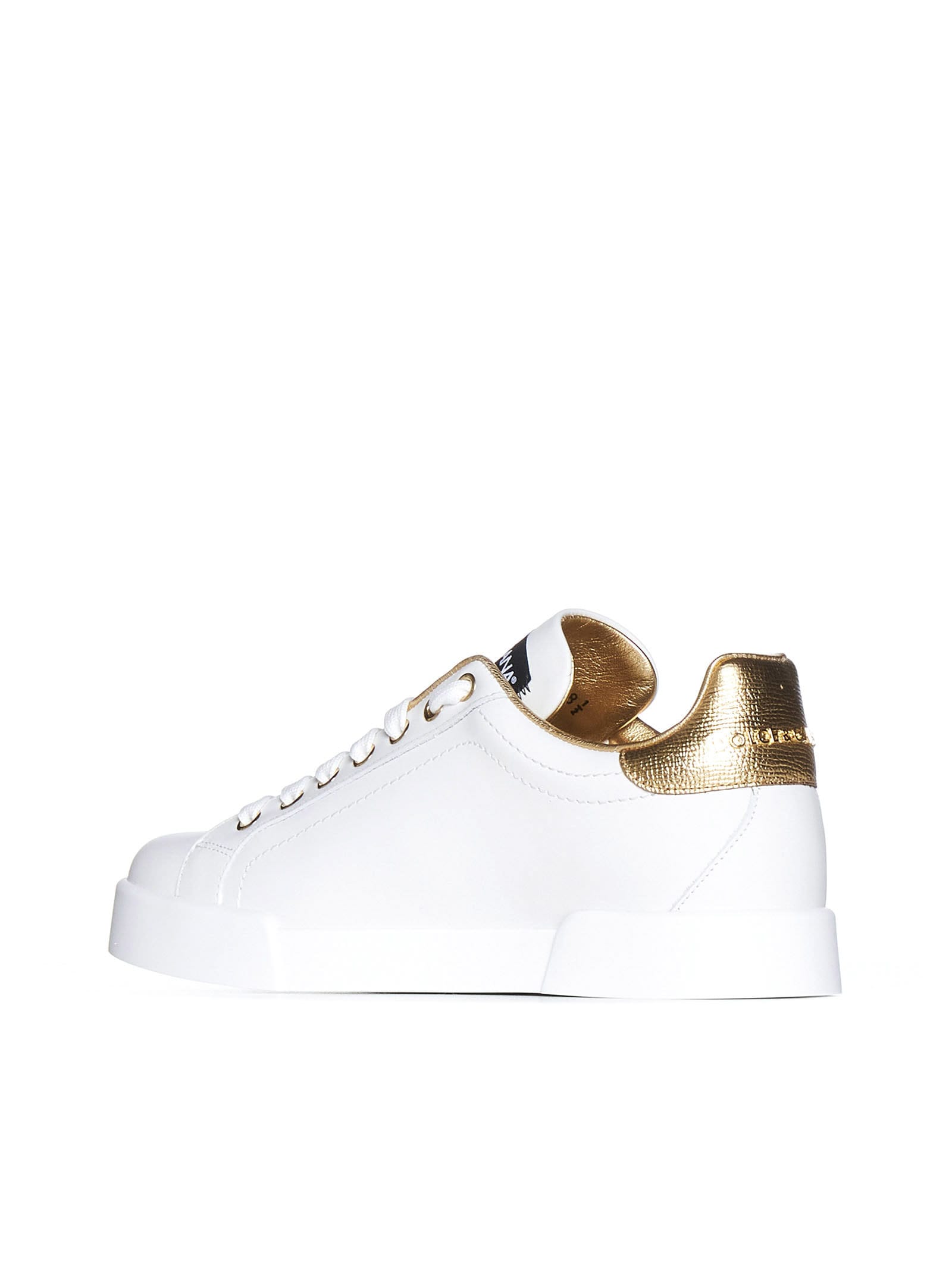 Dolce & Gabbana Portofino Logo Detail Leather Sneakers In White