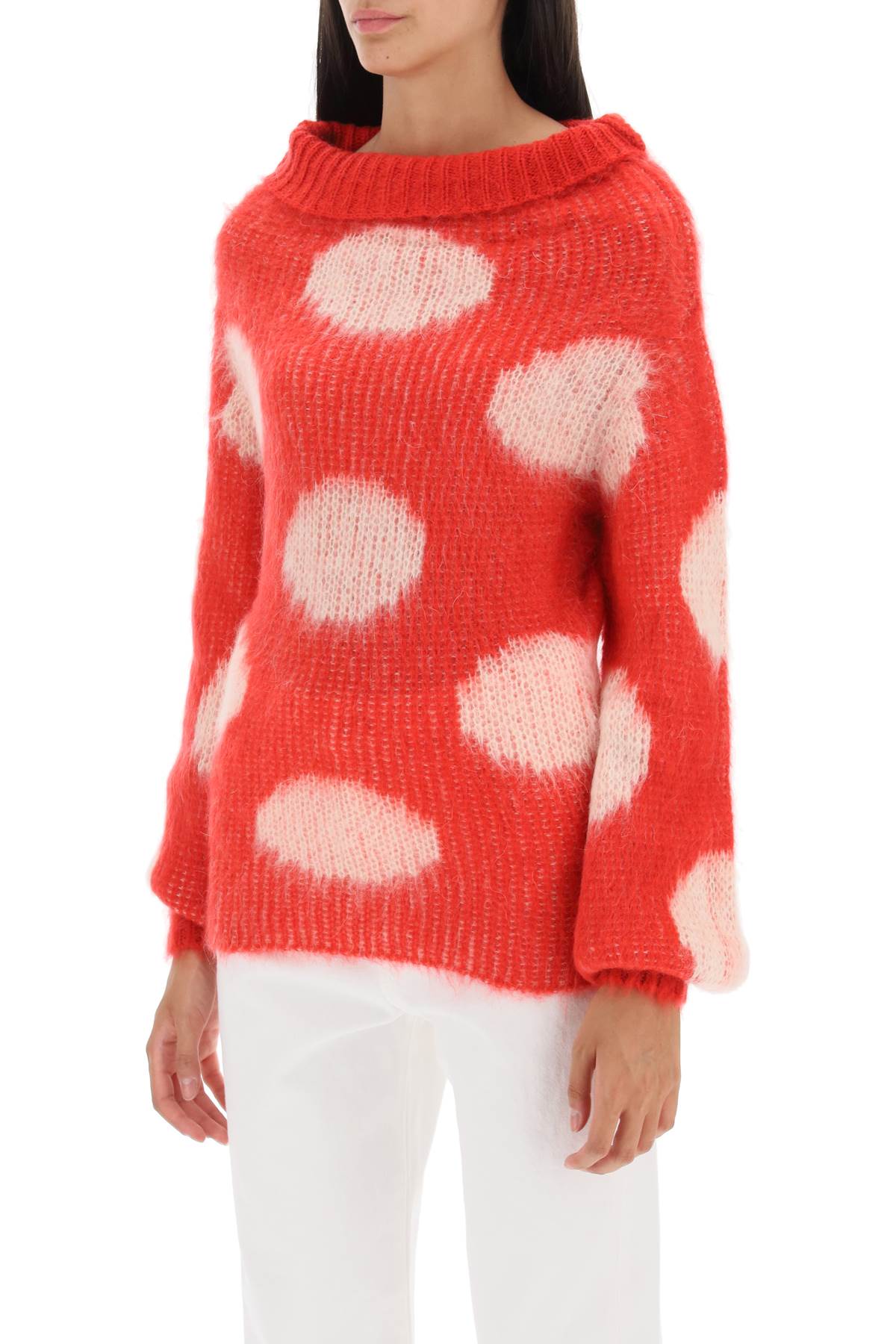 Shop Marni Jacquard-knit Sweater With Polka Dot Motif In Tulip (white)