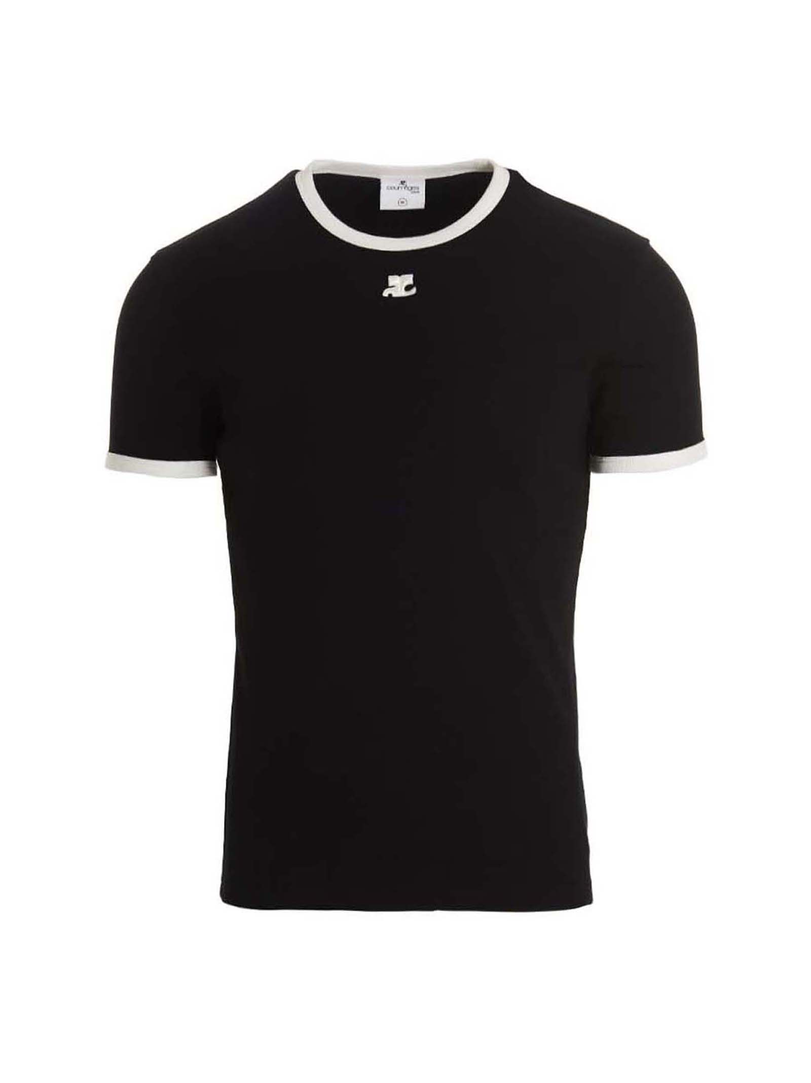 Shop Courrèges T-shirt Bumpy Contrast In Black Heritage White