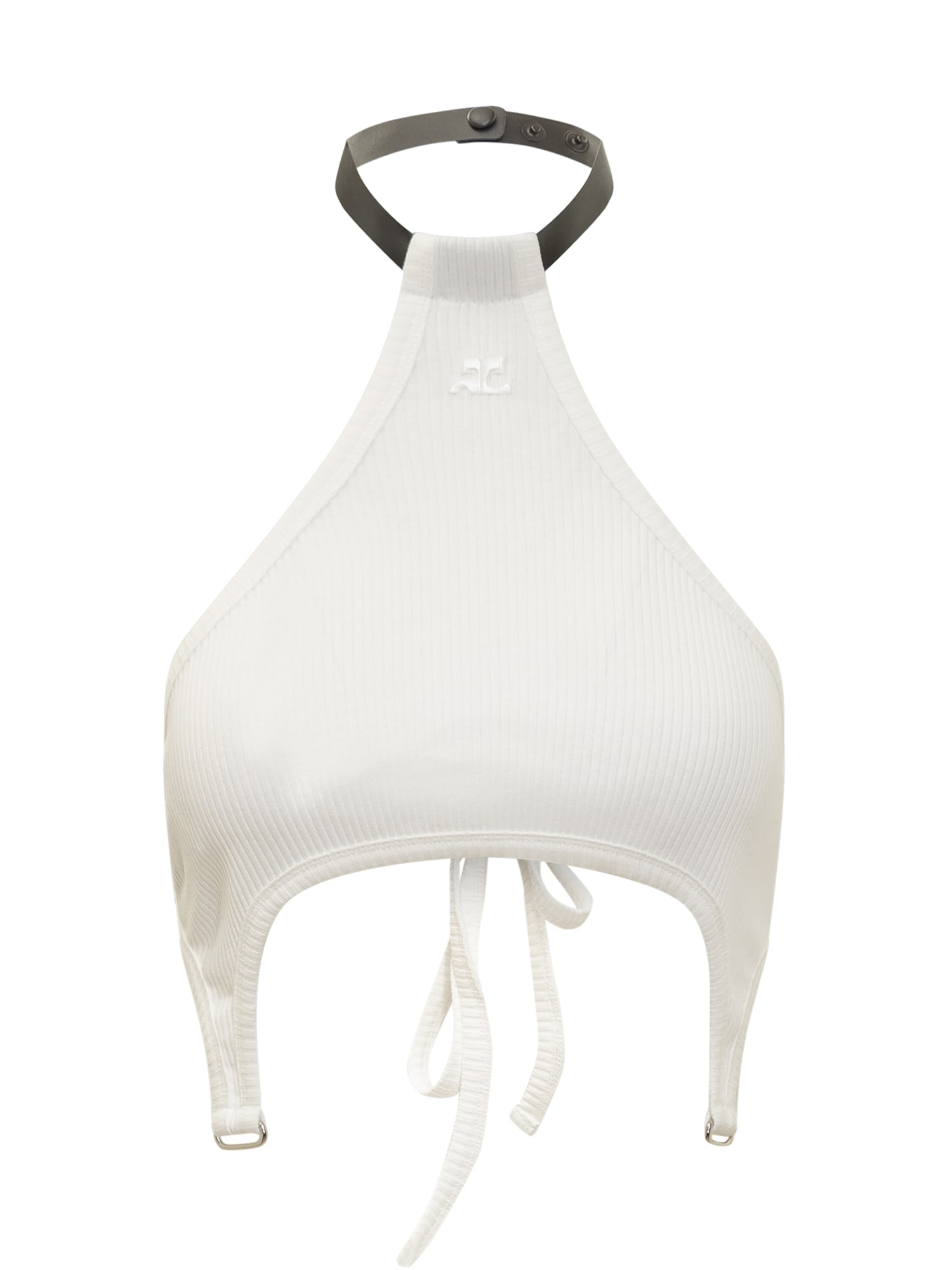 Courrèges Halterneck Ribbed Crop Top In Heritage White