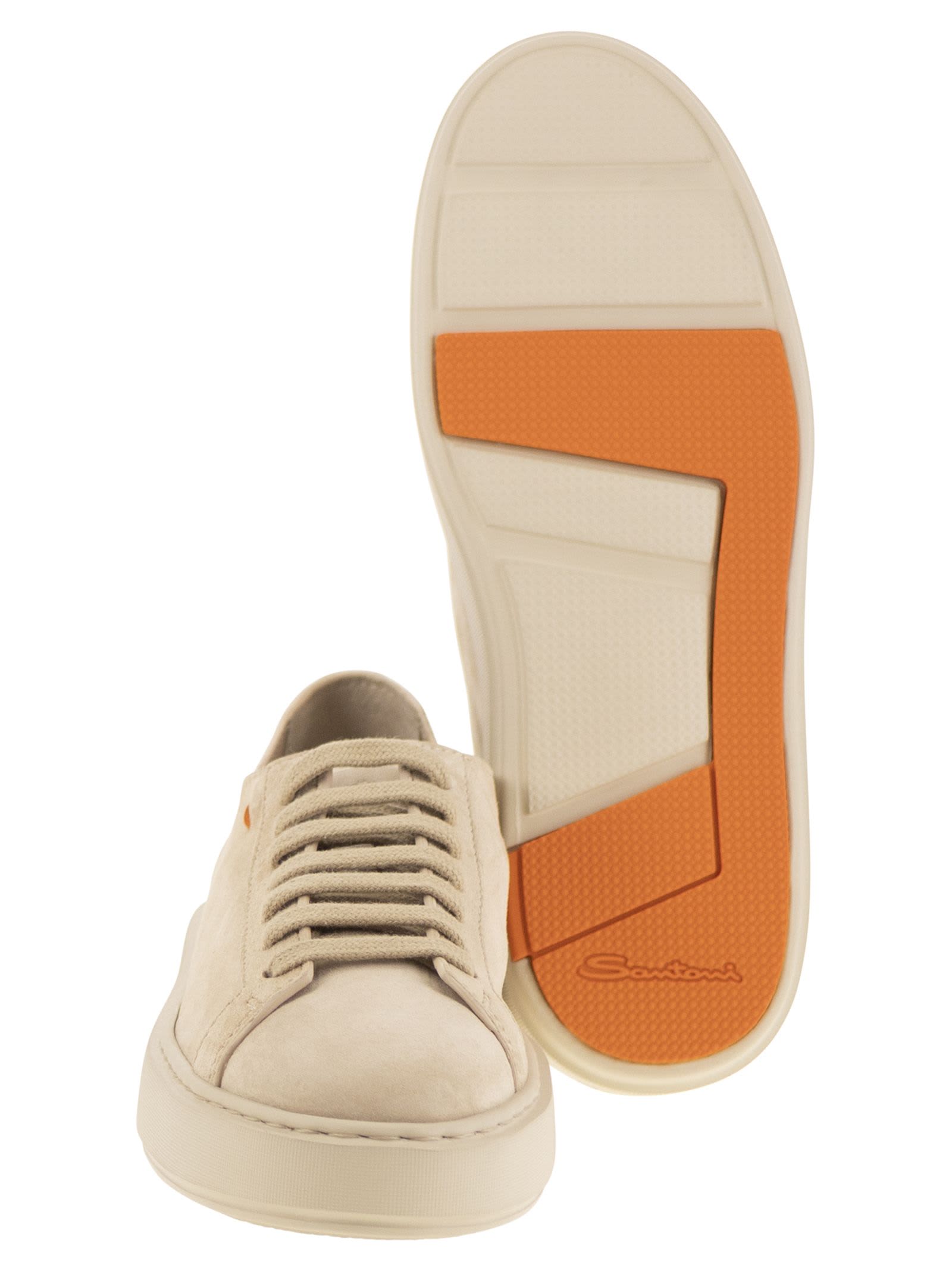 Santoni Suede Sneakers In Neutral