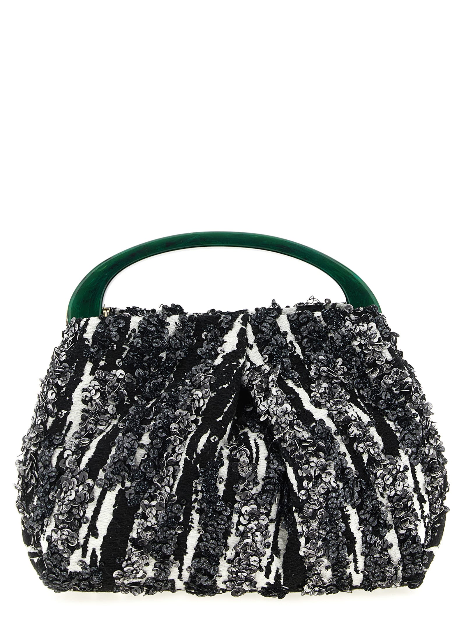 Dries Van Noten Small Pleated Jacquard With Resin Handle Bags In Black