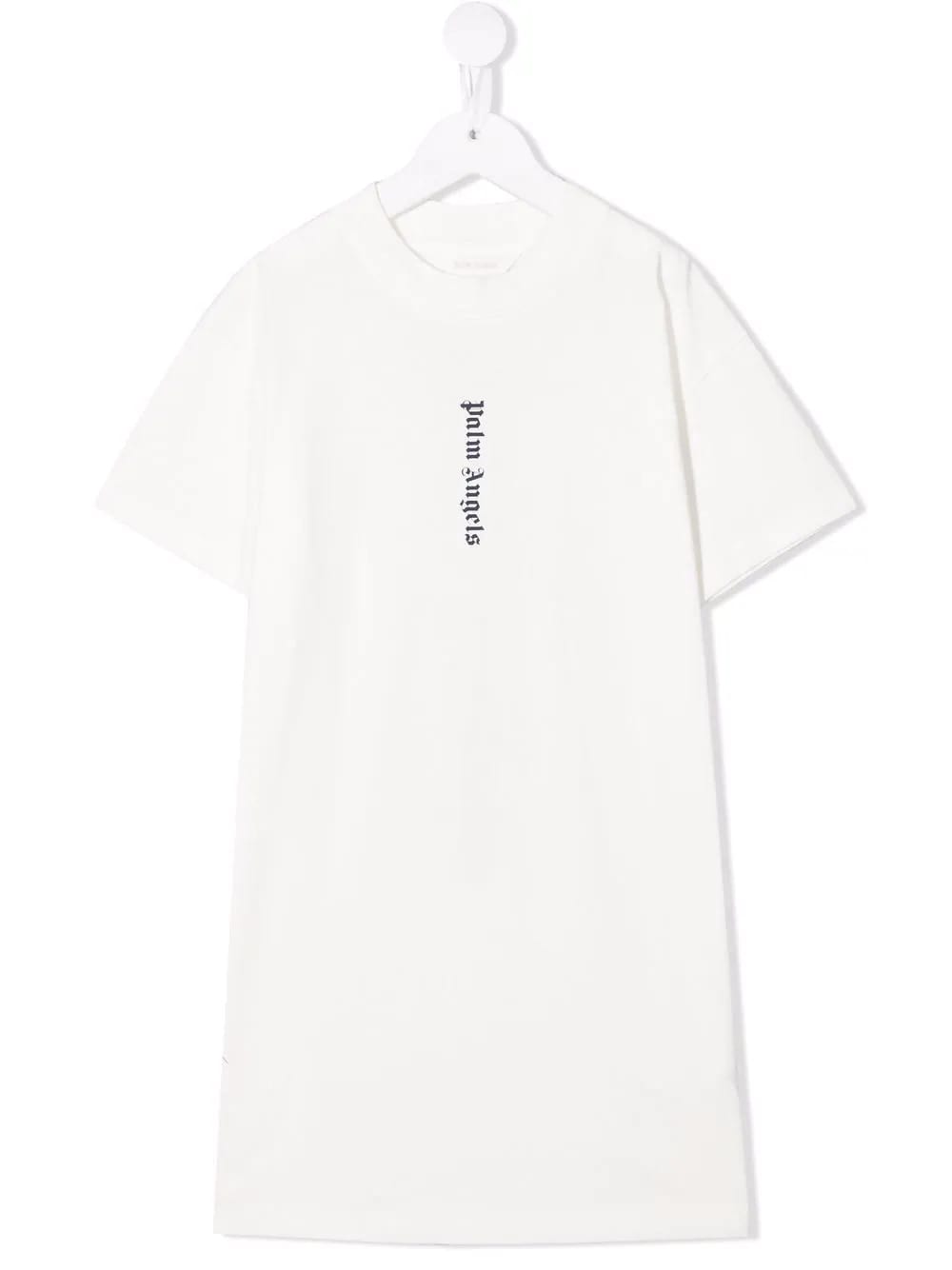 Palm Angels Kids White Maxi T-shirt Dress With Vertical Logo Print
