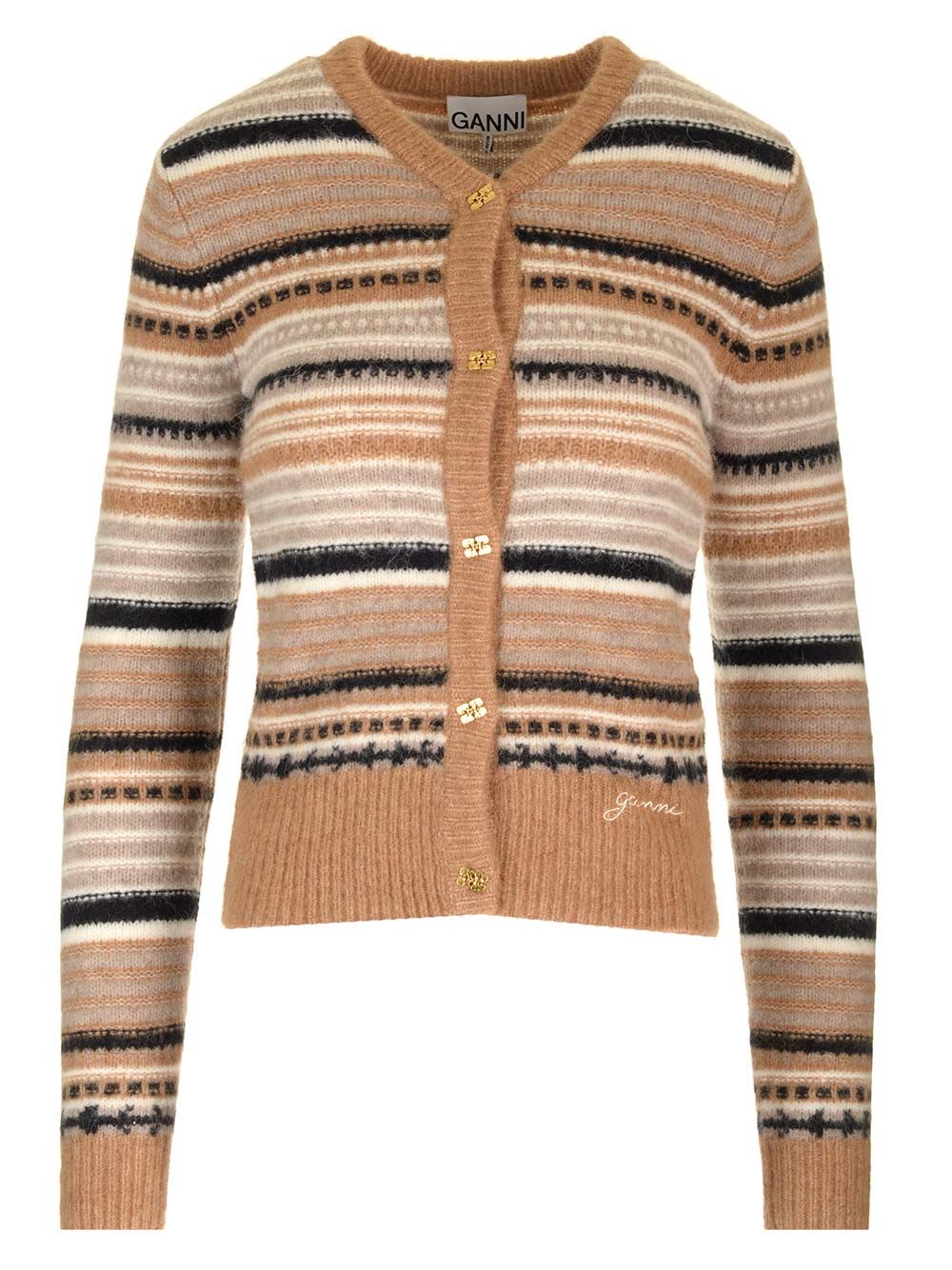 Shop Ganni Slim Fit Cardigan In Multicolour