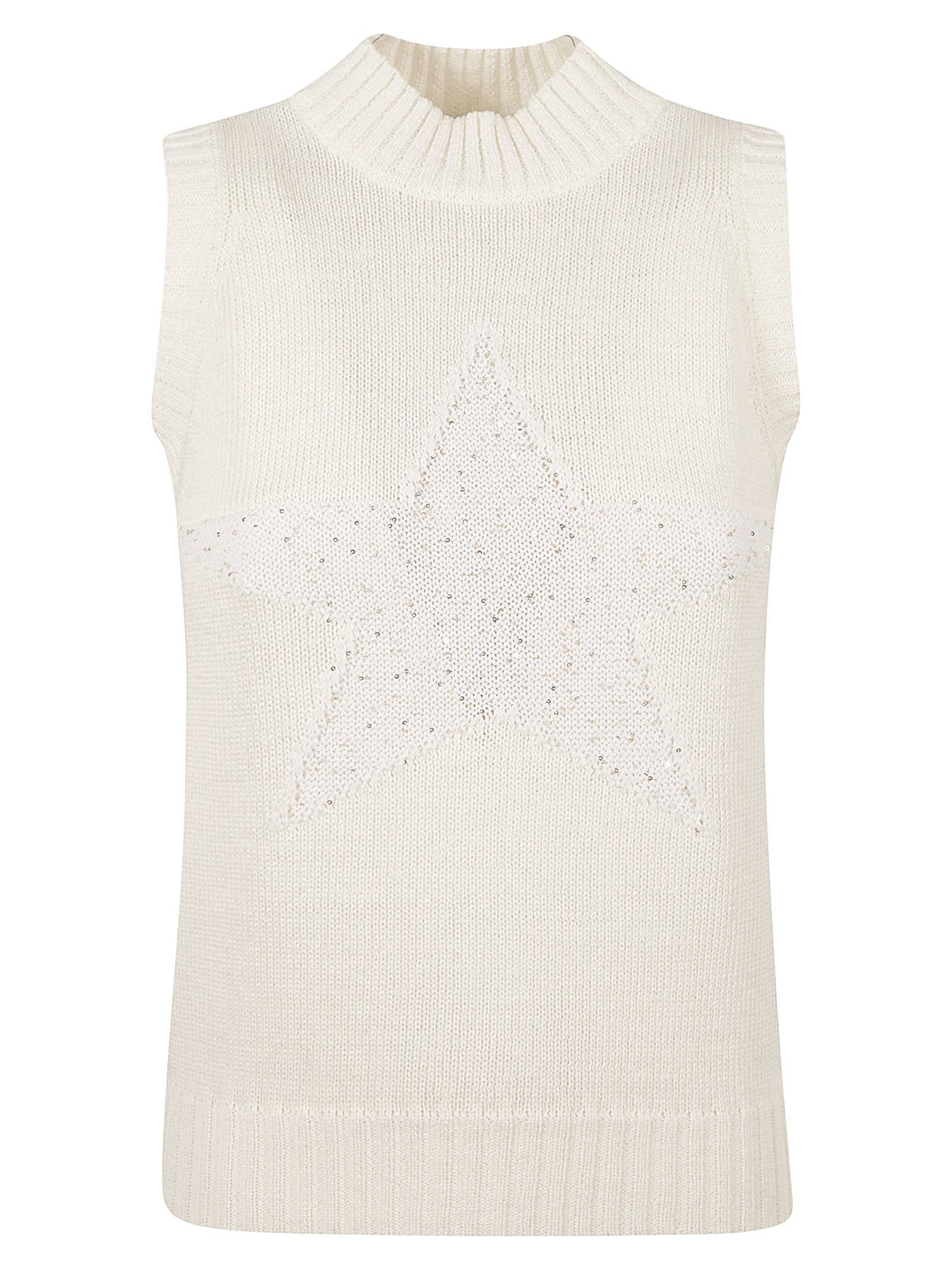 Lorena Antoniazzi Star Knitted Vest In Off-white