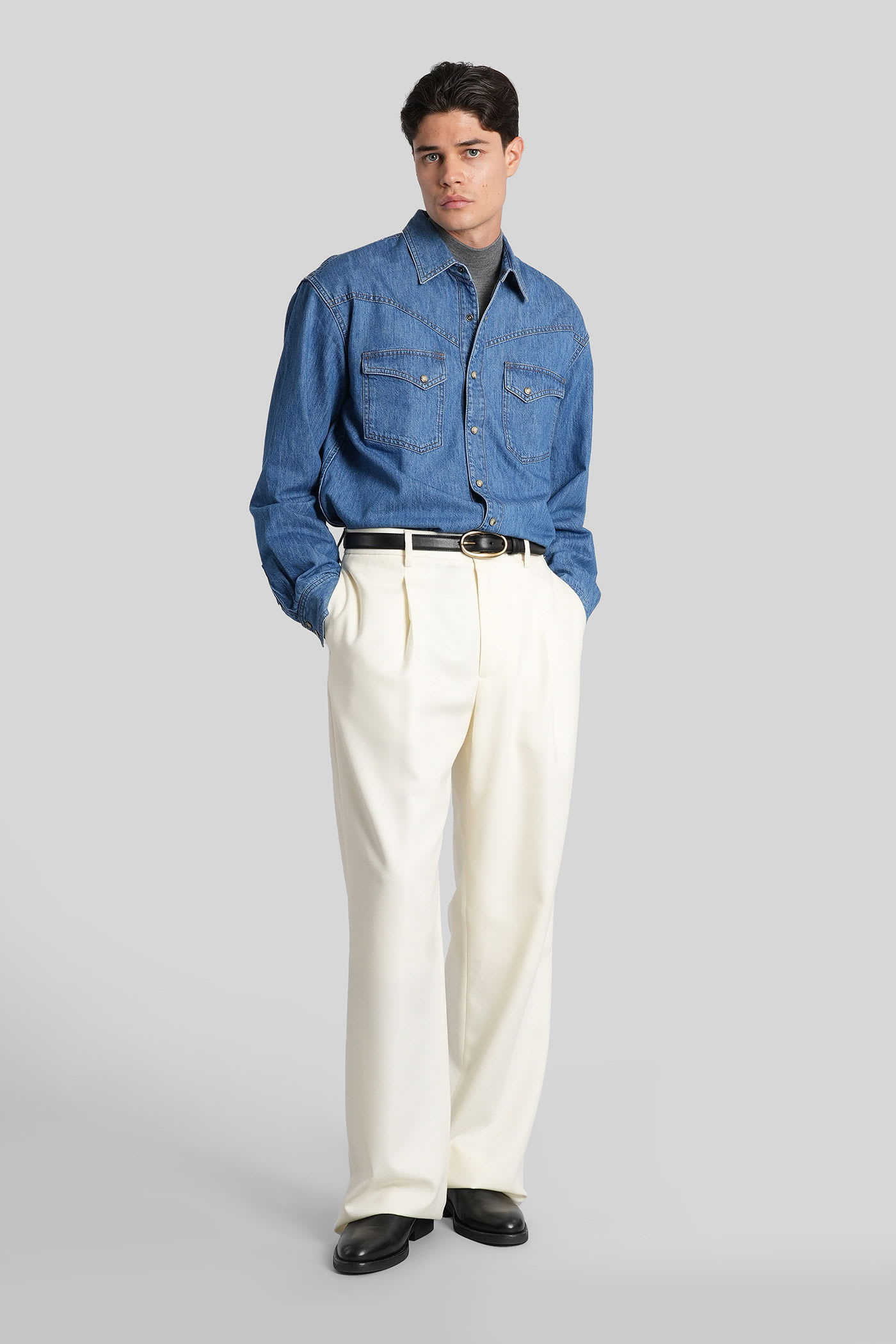 Lardini Western-style Denim Shirt In Blue
