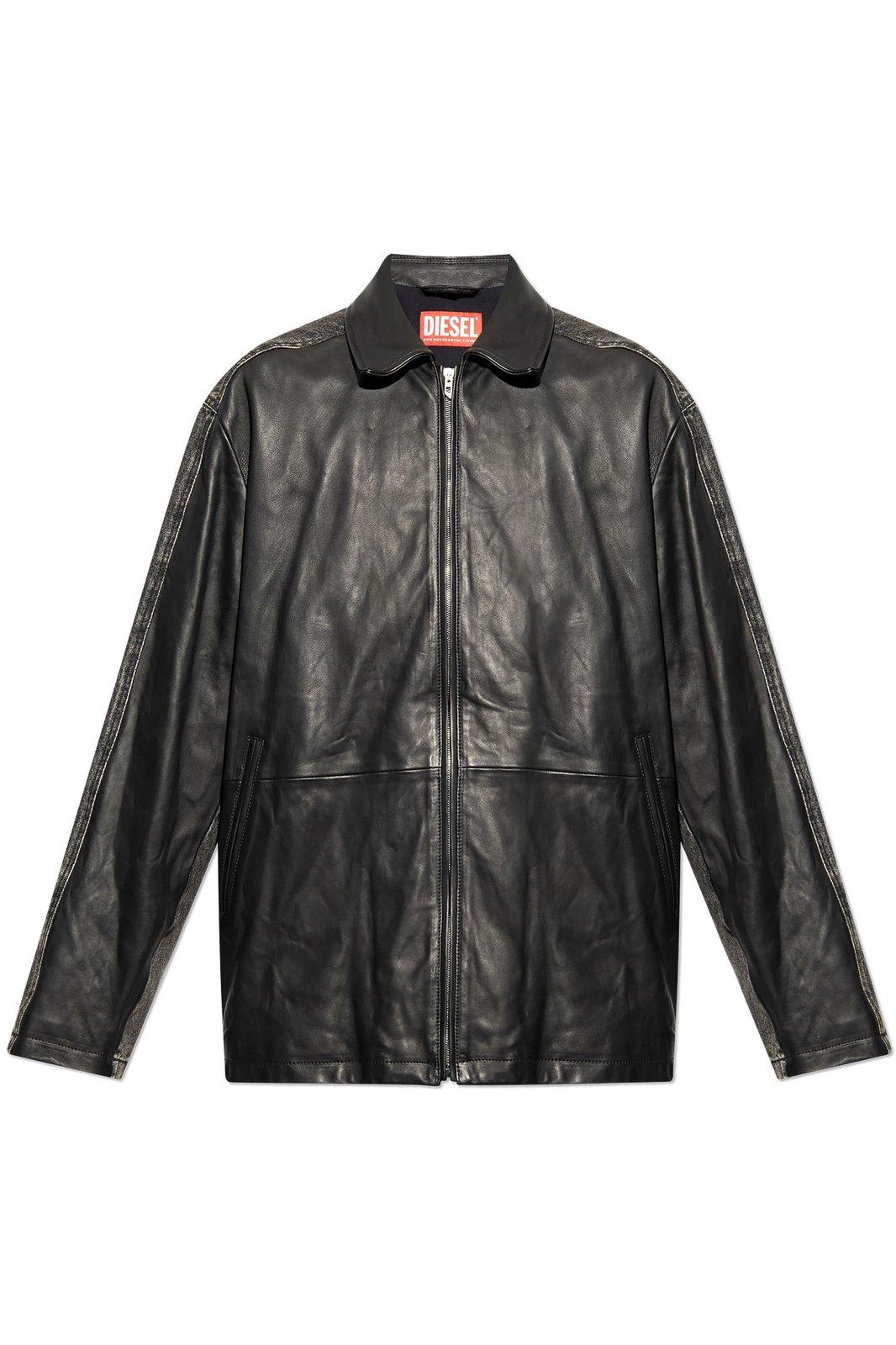 Shop Diesel L-stoller Leather Jacket In Nero Grigio