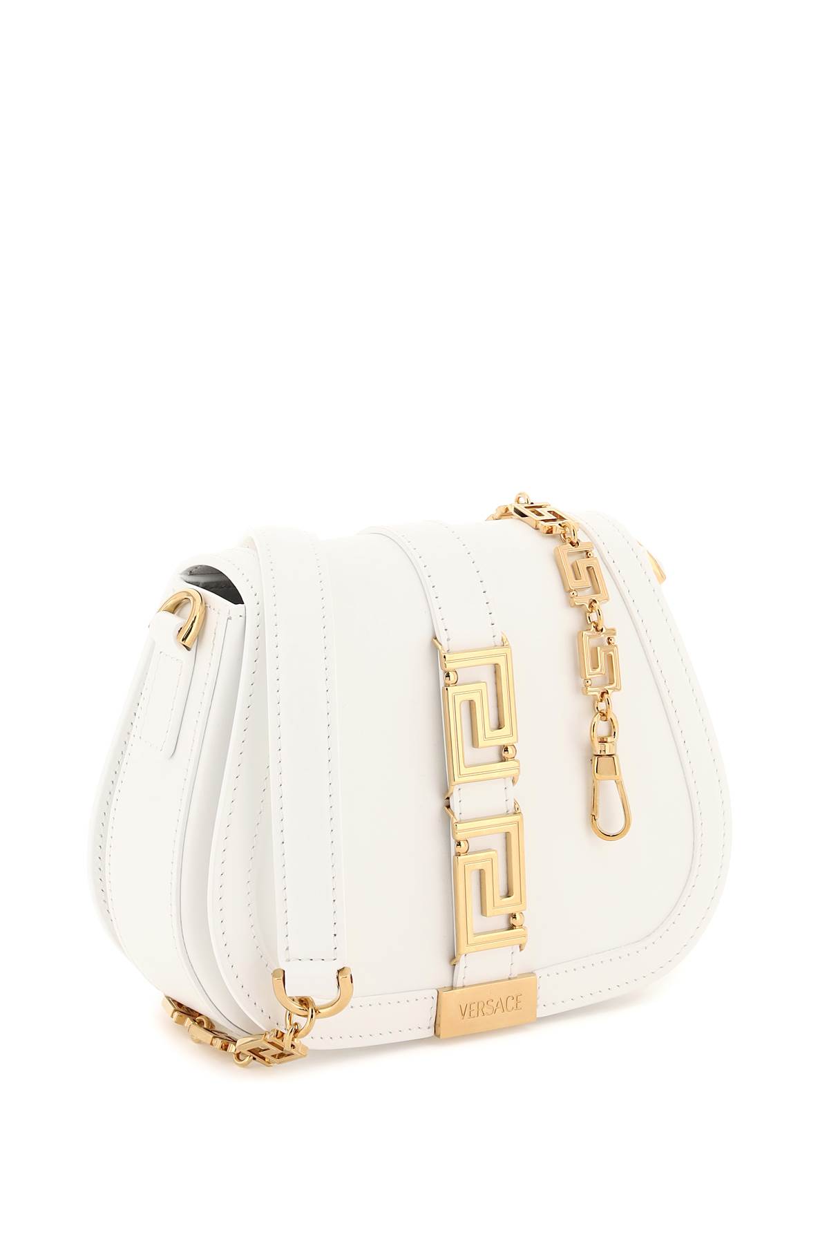 Versace Mini Greca Goddess Leather Shoulder Bag In White