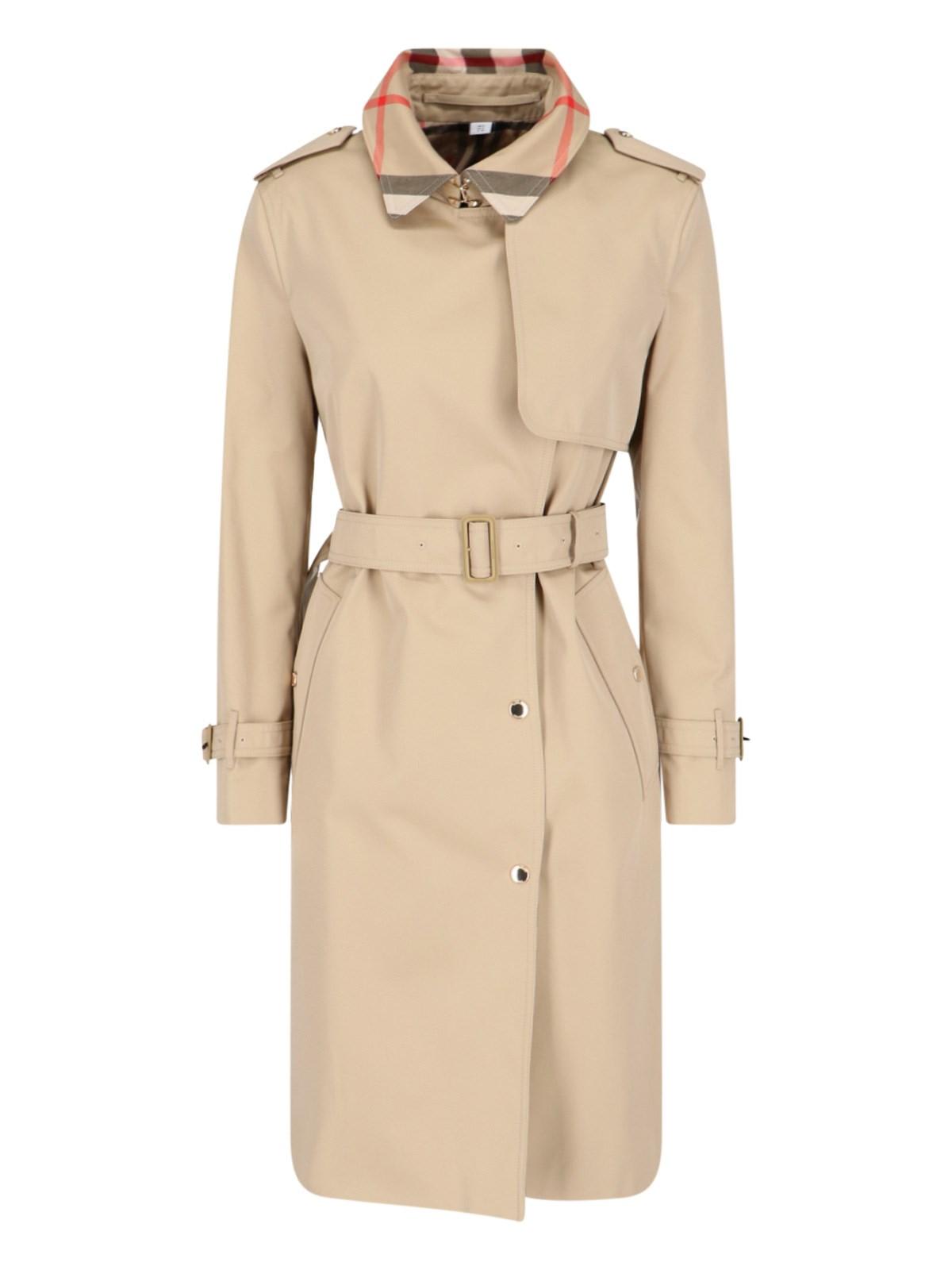 Shop Burberry Check Details Trench Coat In Beige