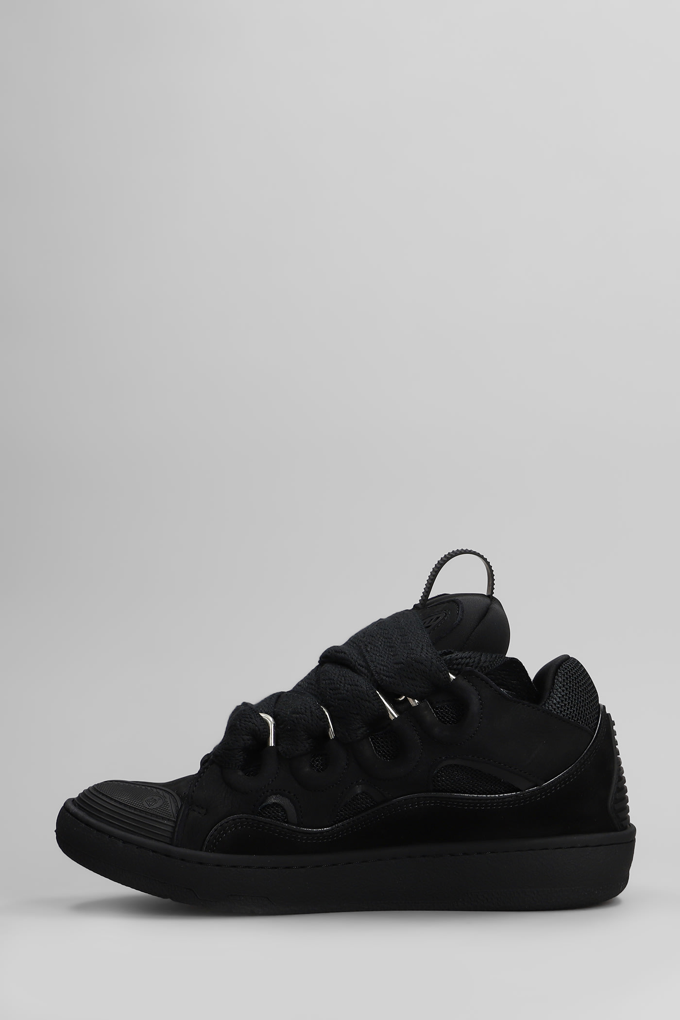 Lanvin Curb Sneakers In Black Suede And Leather