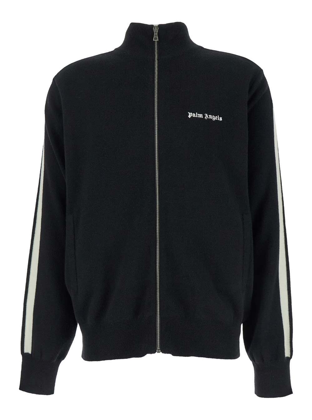 Shop Palm Angels Black High Neck Sweatshirt With Logo Lettering On The Front In Wool Blend Man