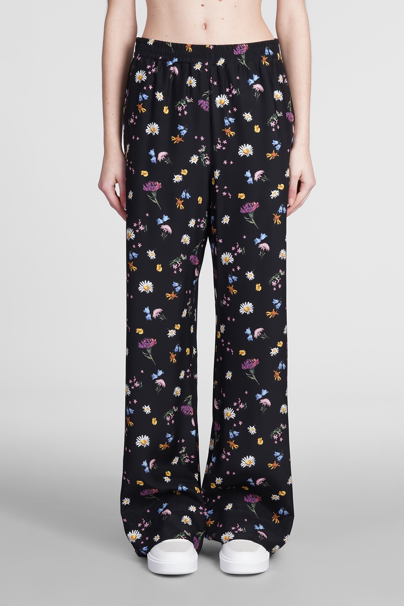 Stella Mccartney Floral-print Silk Trousers In Black