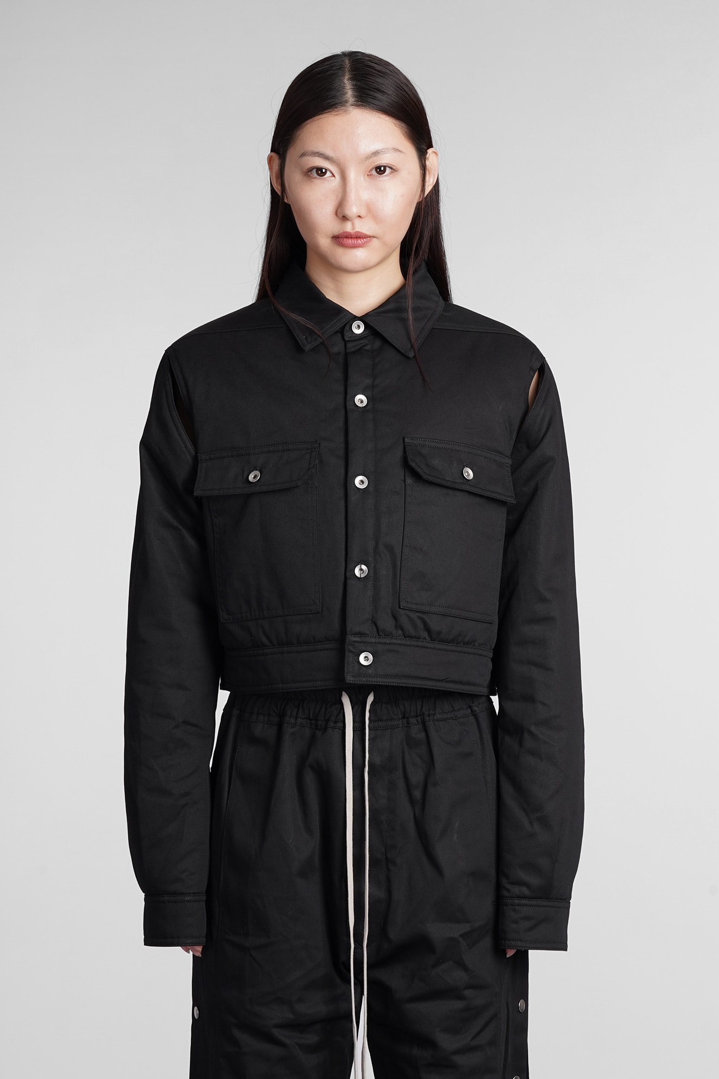 Drkshdw Cape Sleeve Cropped Casual Jacket In Black Cotton In Nero
