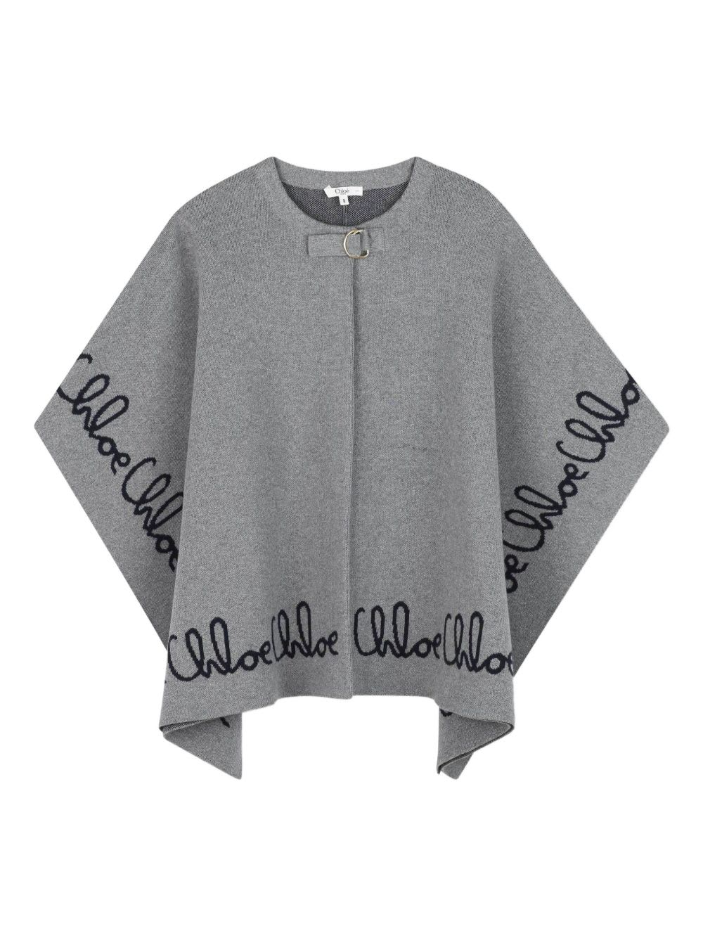 Chloé Kids Poncho With Embroidery In Gray
