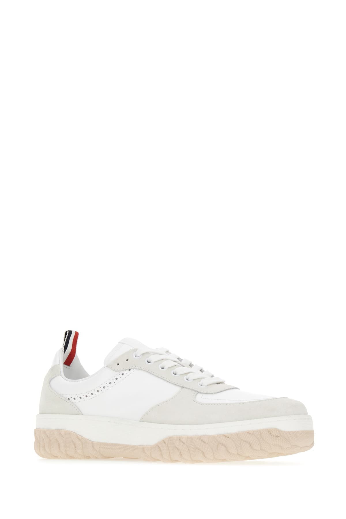 Shop Thom Browne Two-tone Leather Letterman Sneakers In Tonal White Fun Mix