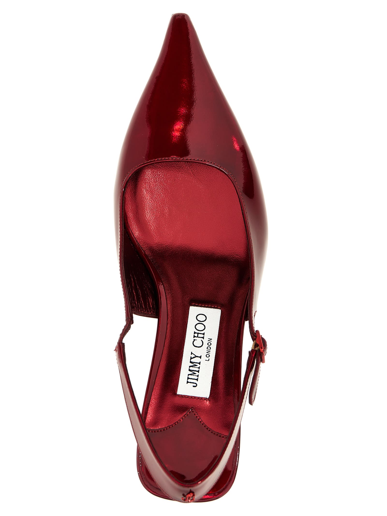Jimmy Choo Amel 50 Embellished Mirrored-leather Slingback Pumps In Red