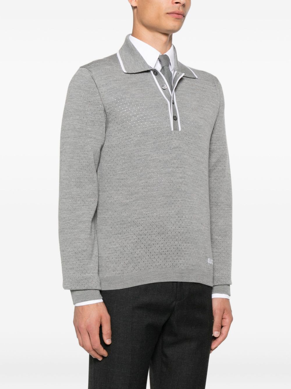 Gucci Men Wool Long-sleeves Polo Shirt In Gray