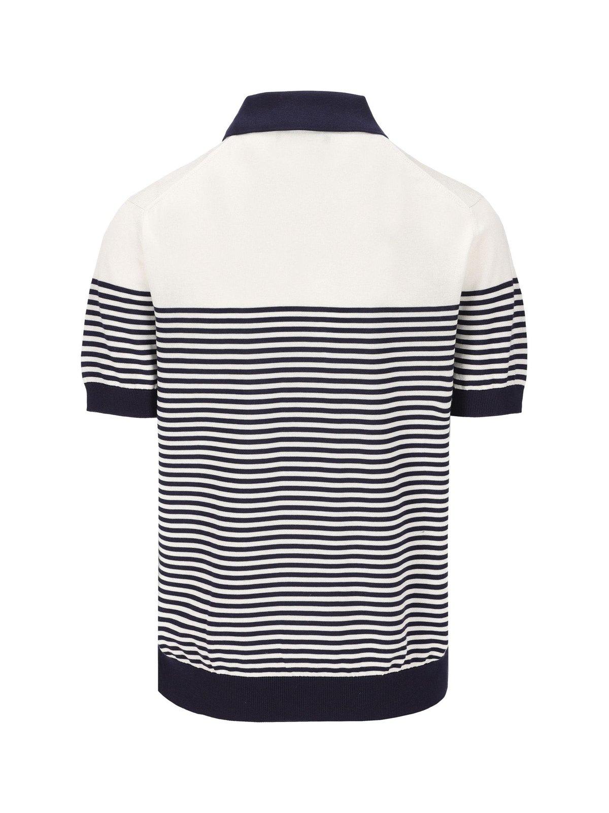 Shop Dolce & Gabbana Dg Patch Striped Knitted Polo Shirt In Bianco E Blu