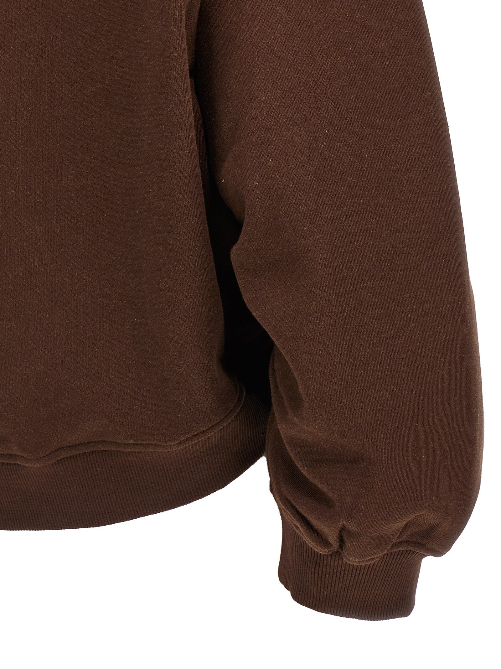 Attico Brown Cropped Sweatshirt With V Neck And Logo Lettering On The Front In Cotton Woman In Brown