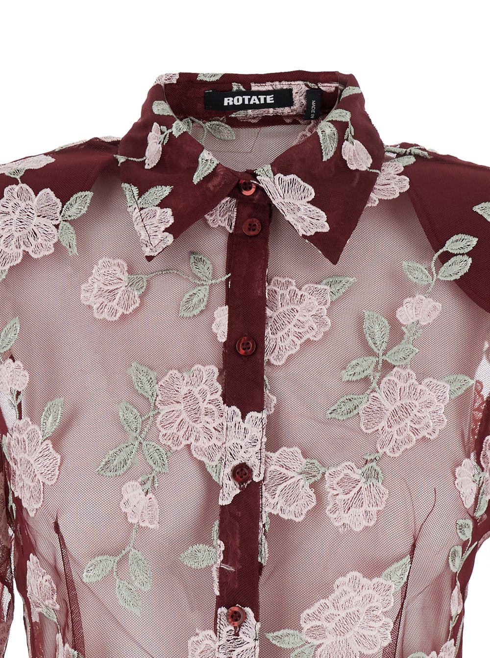 Rotate Birger Christensen Rotate Sheer Floral Embroidery Shirt With Classic Collar In Gray