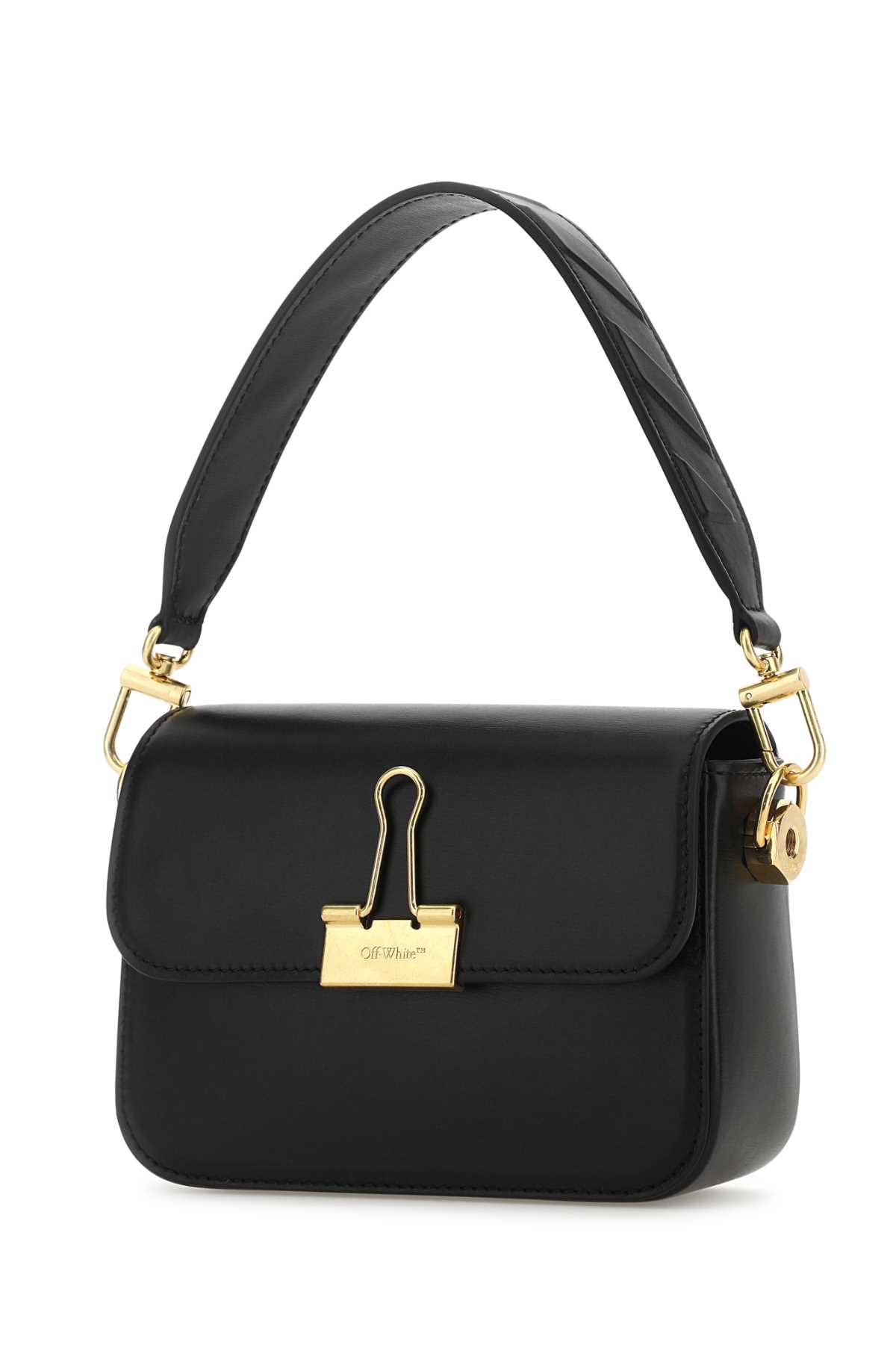 Off-white Black Leather Small Plain Binder Handbag