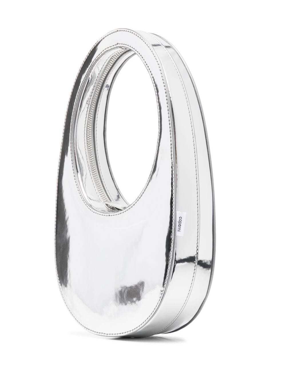 Shop Coperni Swipe Mini Silver Handbag With Embossed Logo In Metallic Leather Woman