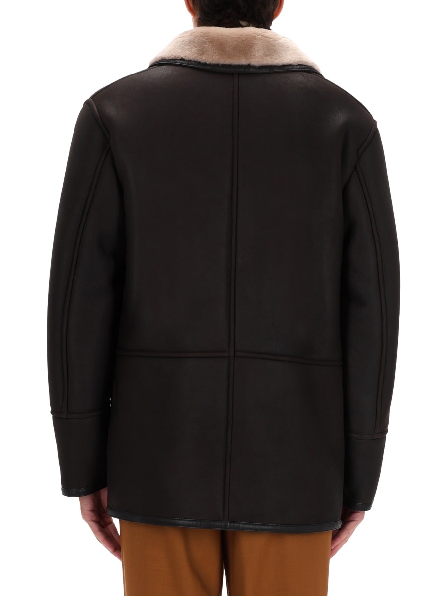 Hugo Boss Double-breasted Shearling Jacket Pockets In Black