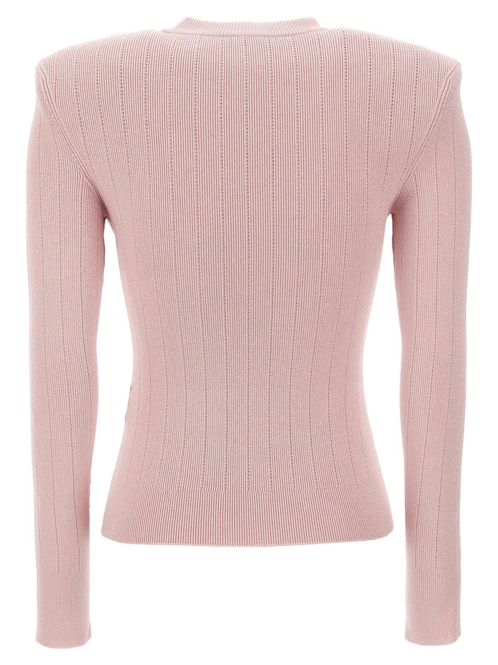 Shop Balmain Logo Button Sweater In Pink